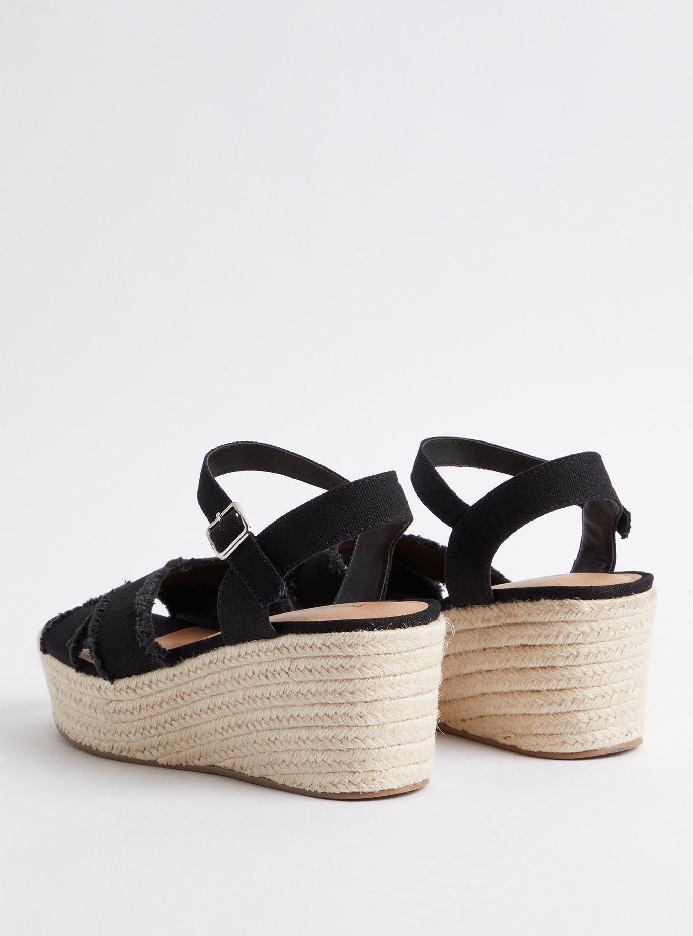 Plus Size Frayed Espadrille Wedge (WW), BLACK, alternate