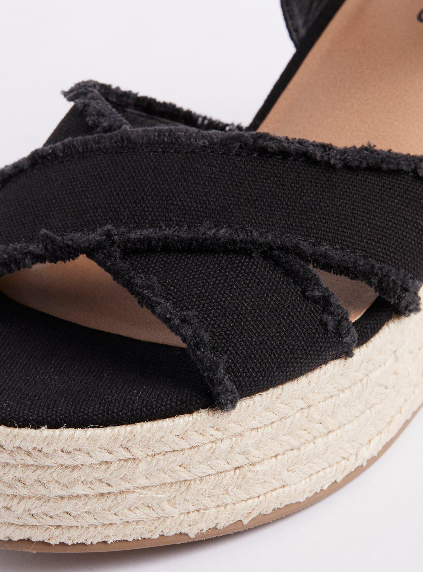 Plus Size Frayed Espadrille Wedge (WW), BLACK, alternate