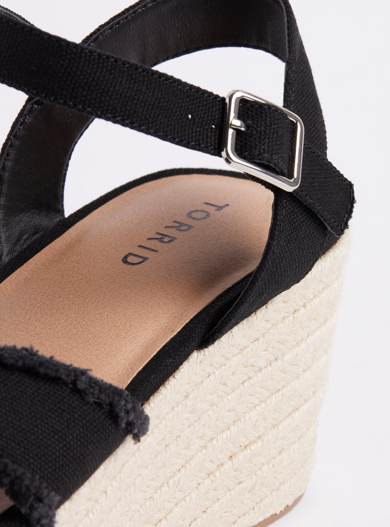 Plus Size Frayed Espadrille Wedge (WW), BLACK, alternate