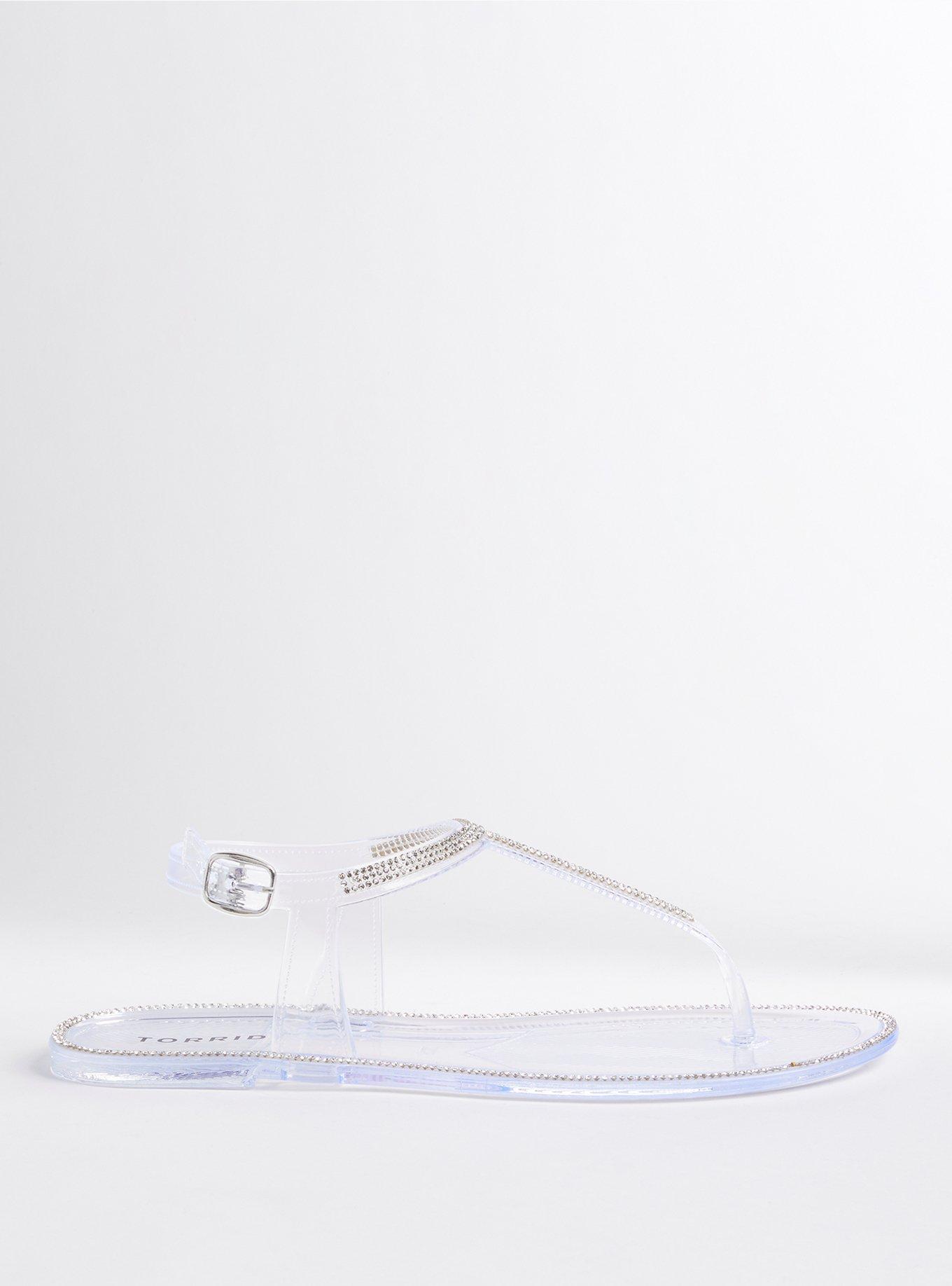 Plus Size Rhinestone Jelly T-Strap Sandal (WW), CLEAR, alternate