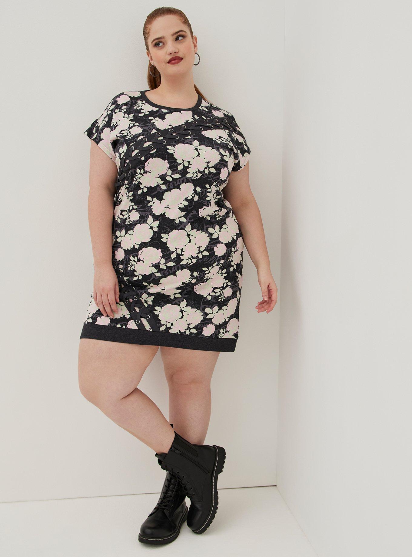 Plus Size LoveSick Dolman Dress - Cotton Black Floral, BLACK FLORAL, alternate