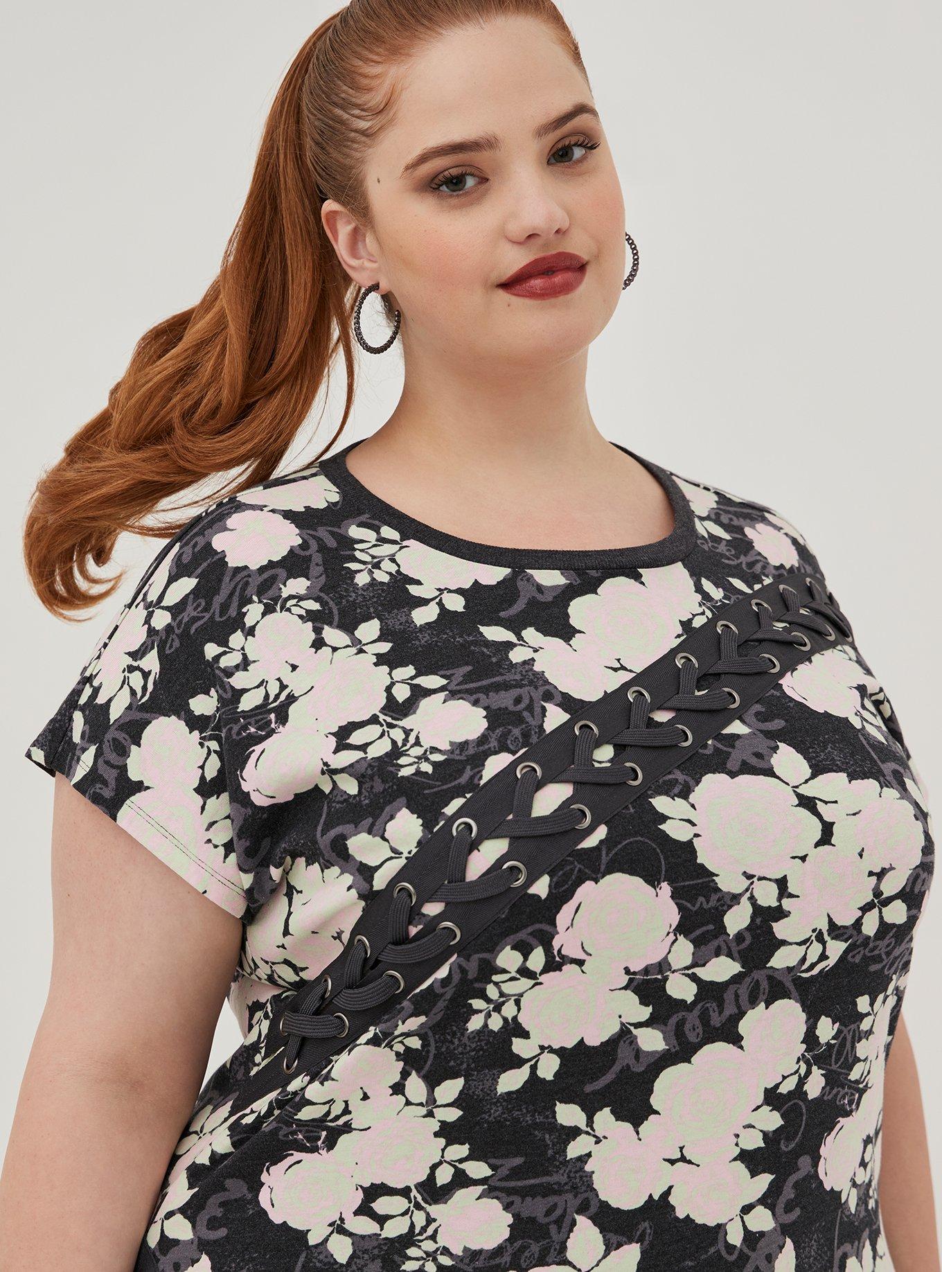 Plus Size LoveSick Dolman Dress - Cotton Black Floral, BLACK FLORAL, alternate