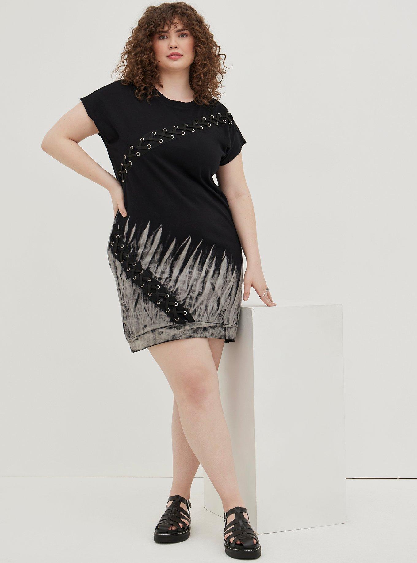 Plus Size LoveSick Dolman Lace-Up Dress - Cotton Tie-Dye Black, MULTI TIE DYE, alternate