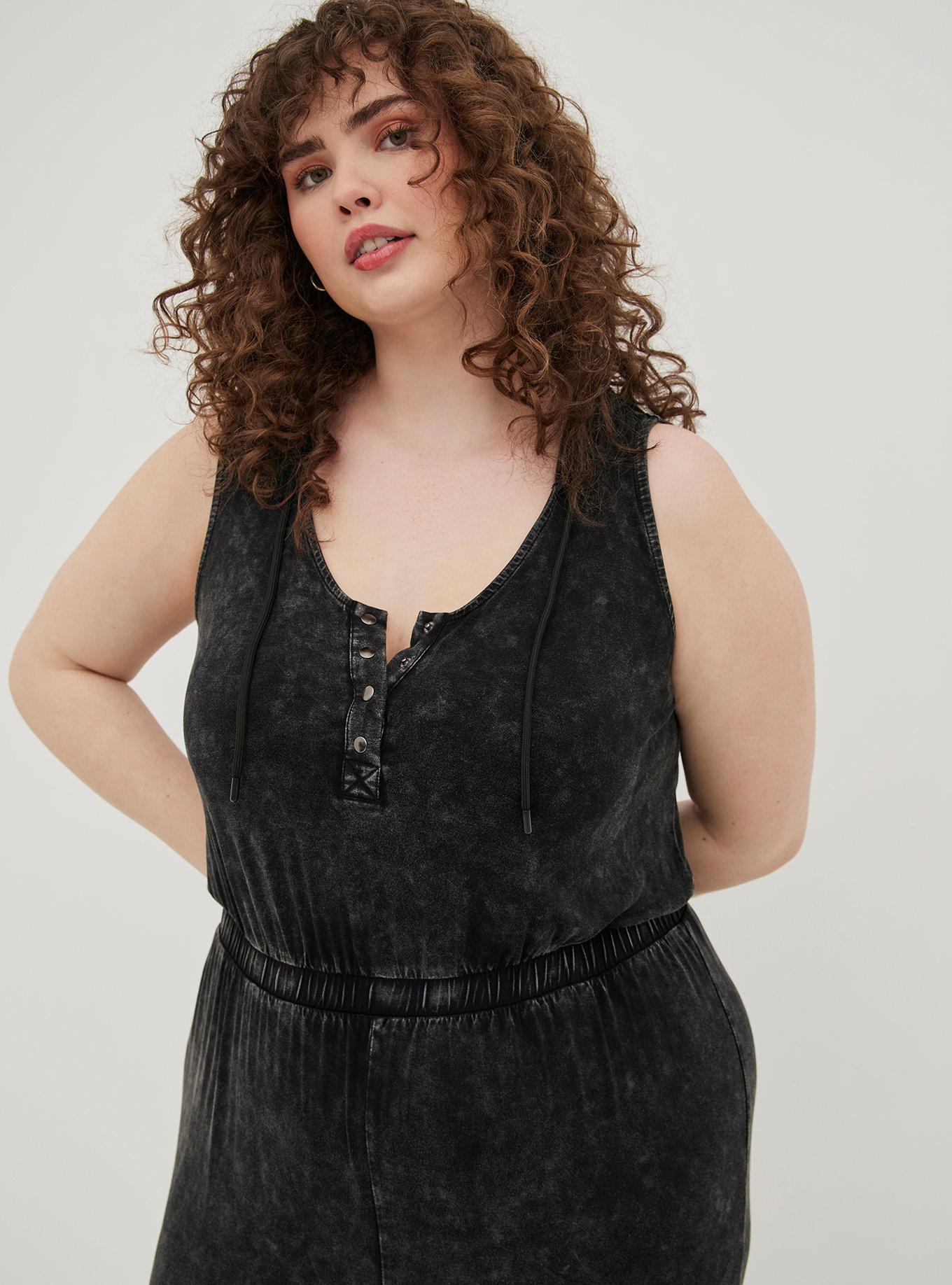 Plus Size LoveSick Sleeveless Hooded Jumpsuit - Super Soft Wash Black, BLACK TIE DYE, alternate