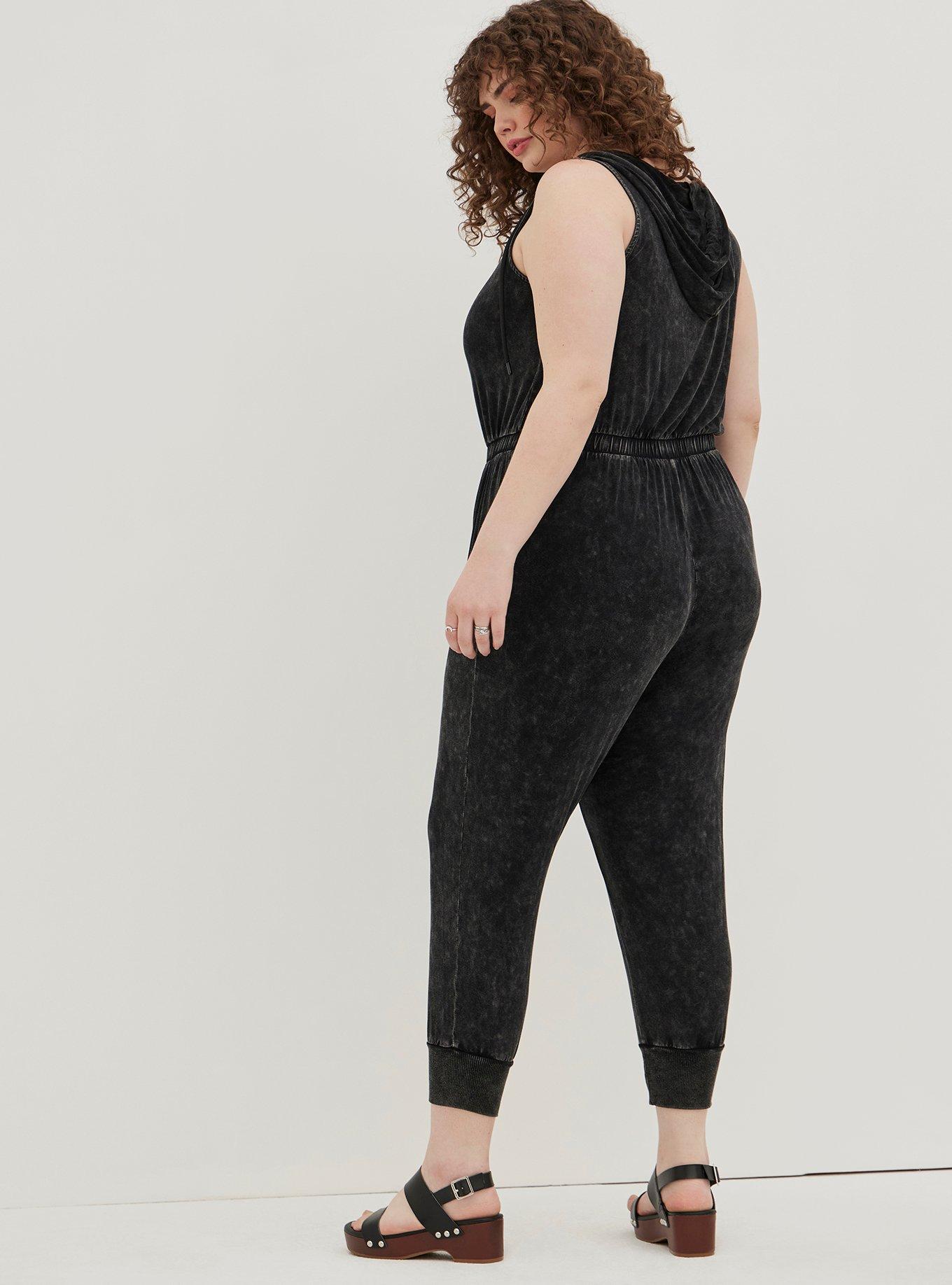 Plus Size LoveSick Sleeveless Hooded Jumpsuit - Super Soft Wash Black, BLACK TIE DYE, alternate