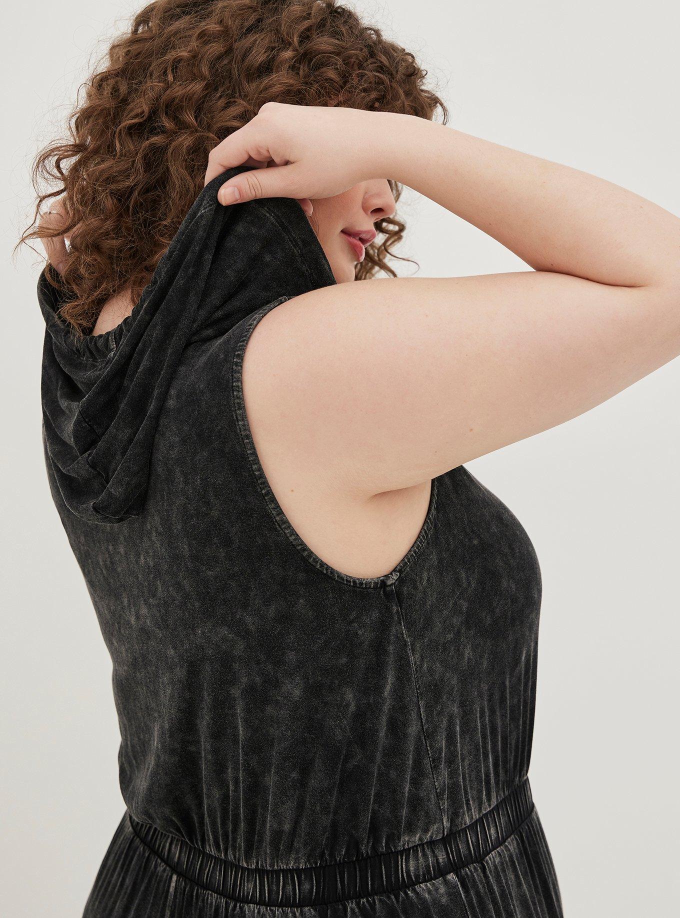 Plus Size LoveSick Sleeveless Hooded Jumpsuit - Super Soft Wash Black, BLACK TIE DYE, alternate