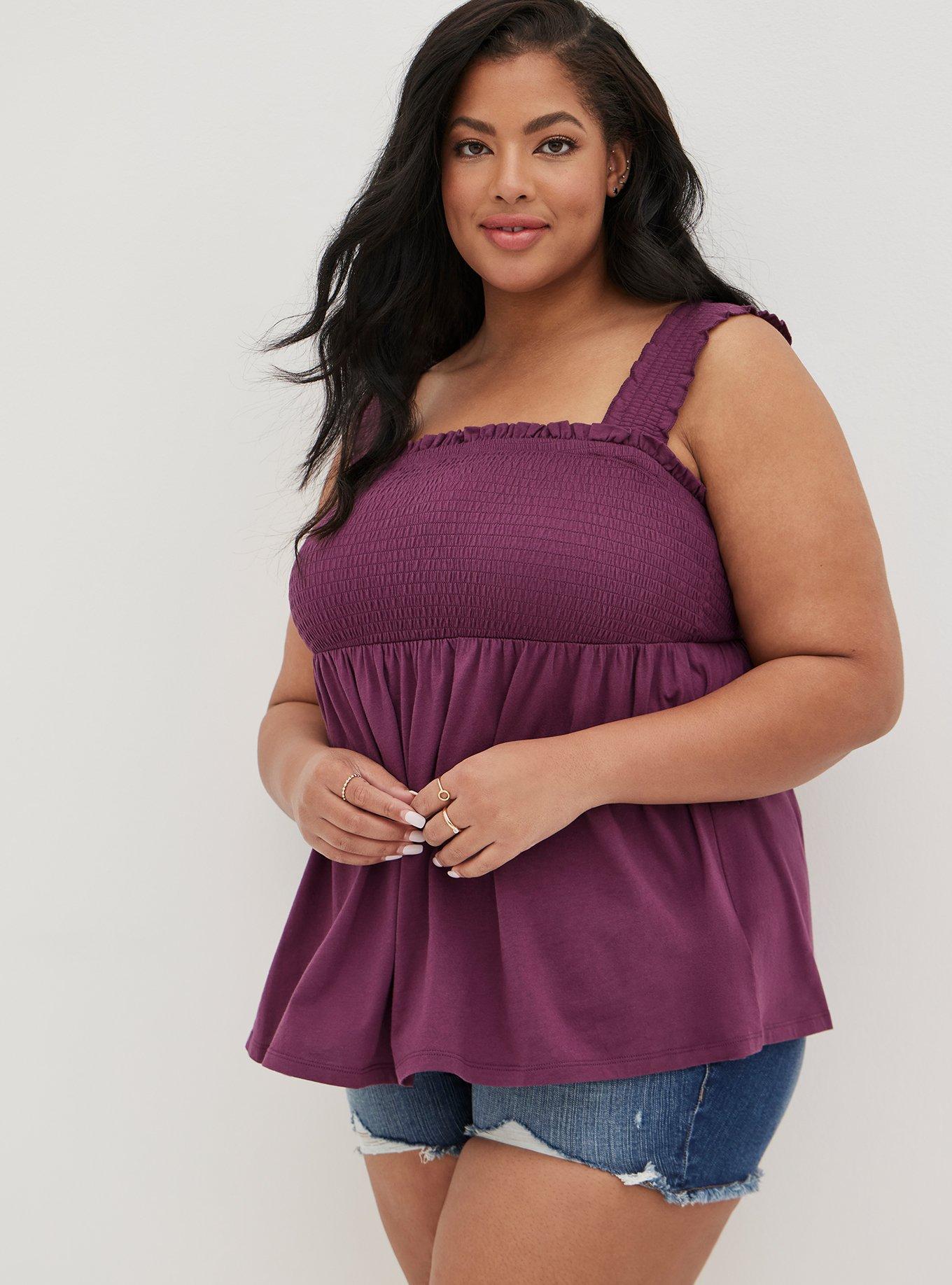 Plus Size - Babydoll Knit Smocked Bodice Tank - Torrid