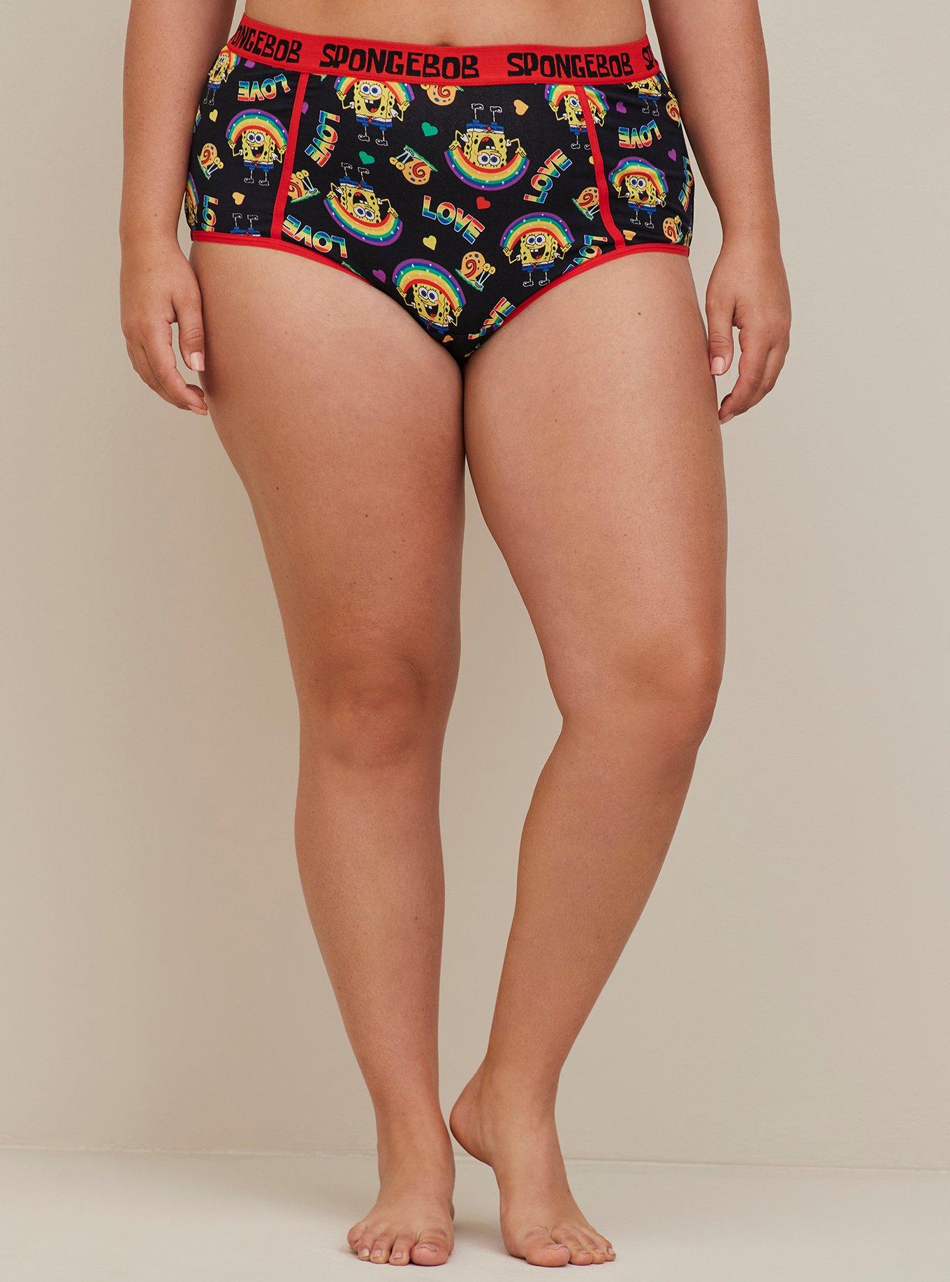 Plus Size Always Proud SpongeBob Brief Panty - Cotton Love Rainbow Black & Red, MULTI, alternate