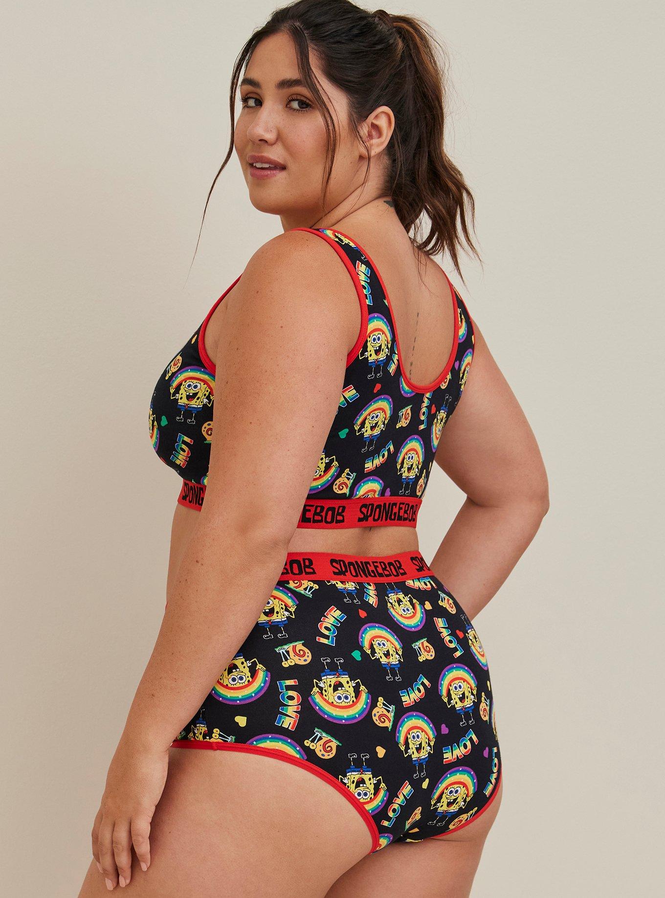 Plus Size Always Proud SpongeBob Brief Panty - Cotton Love Rainbow Black & Red, MULTI, alternate