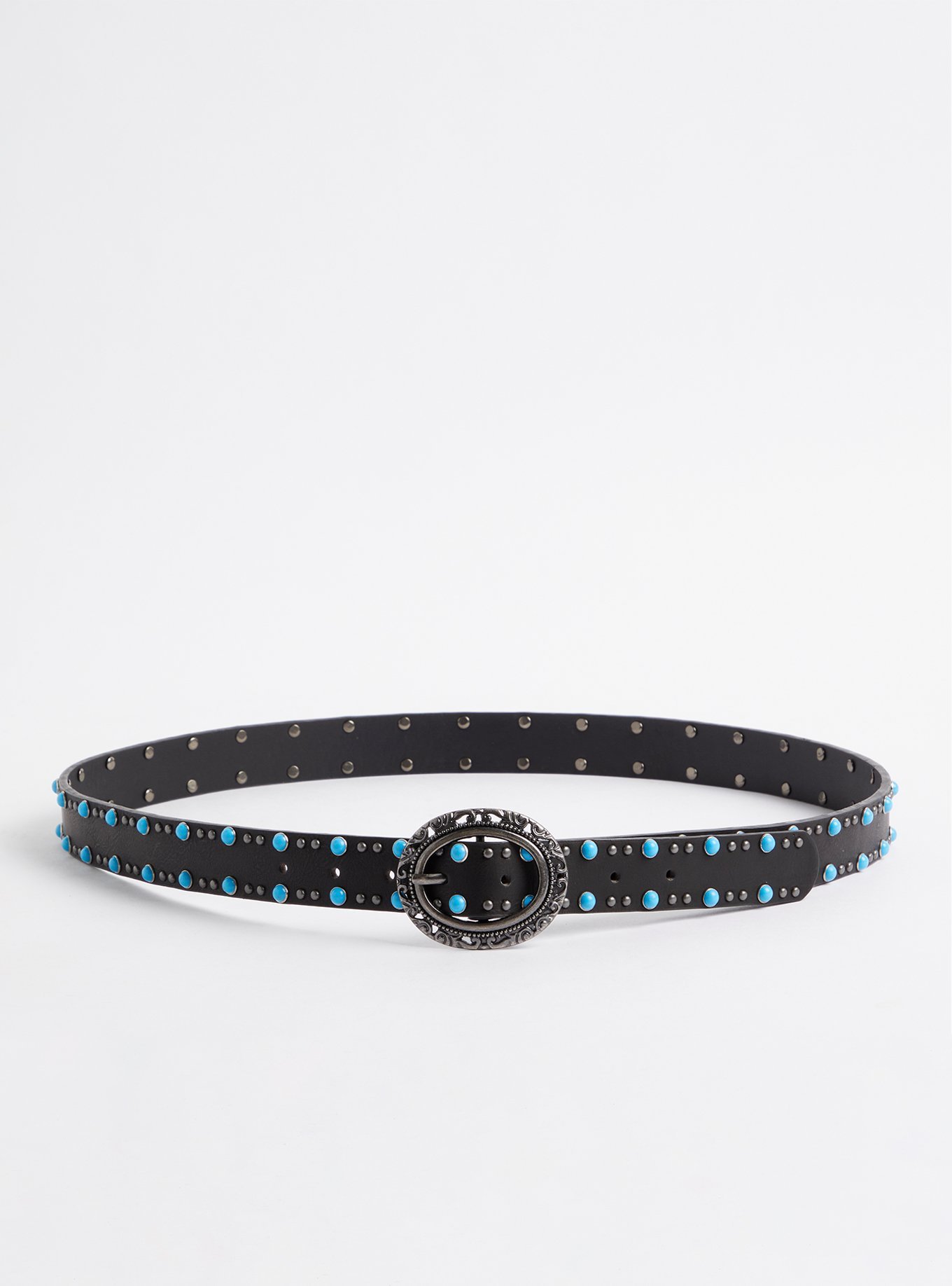 Plus Size - Studded Belt - Faux Leather Black & Turquoise  display picture 3
