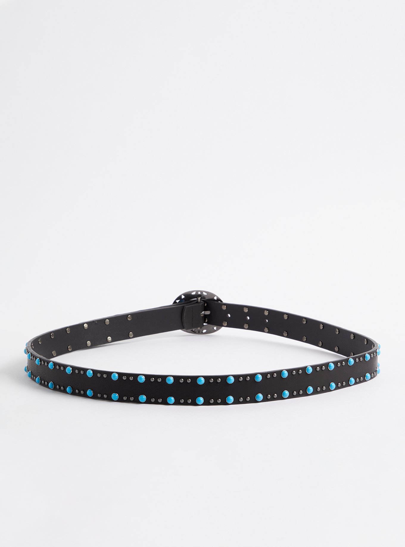 Plus Size - Studded Belt - Faux Leather Black & Turquoise  display picture 1