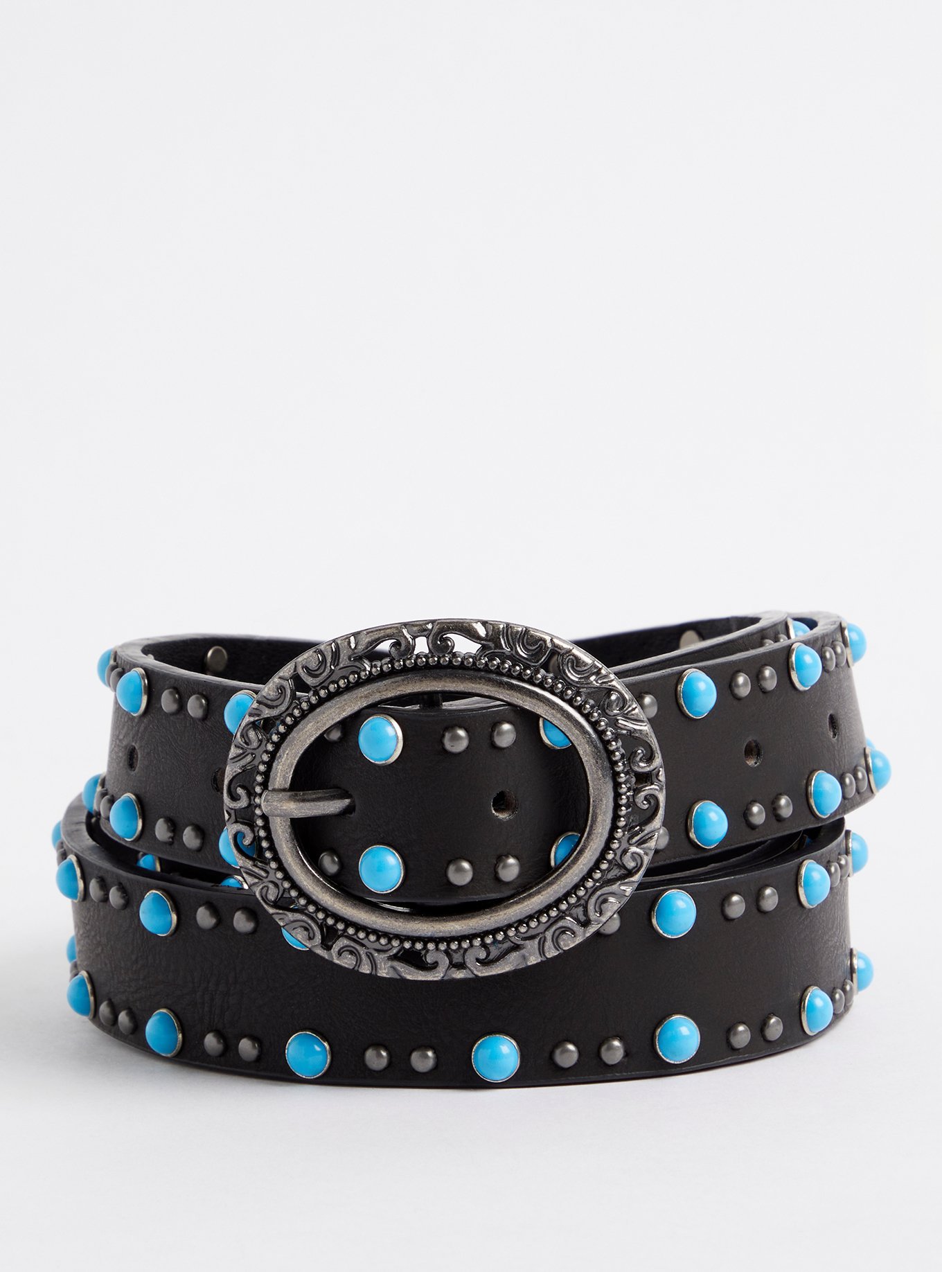 Women’s Faux Turquoise Western Stud Belt Black Leather Size XS Rhinestone Buckle Ridge Mountain Women Western Belt – Studded with Turquoise  main image 3
