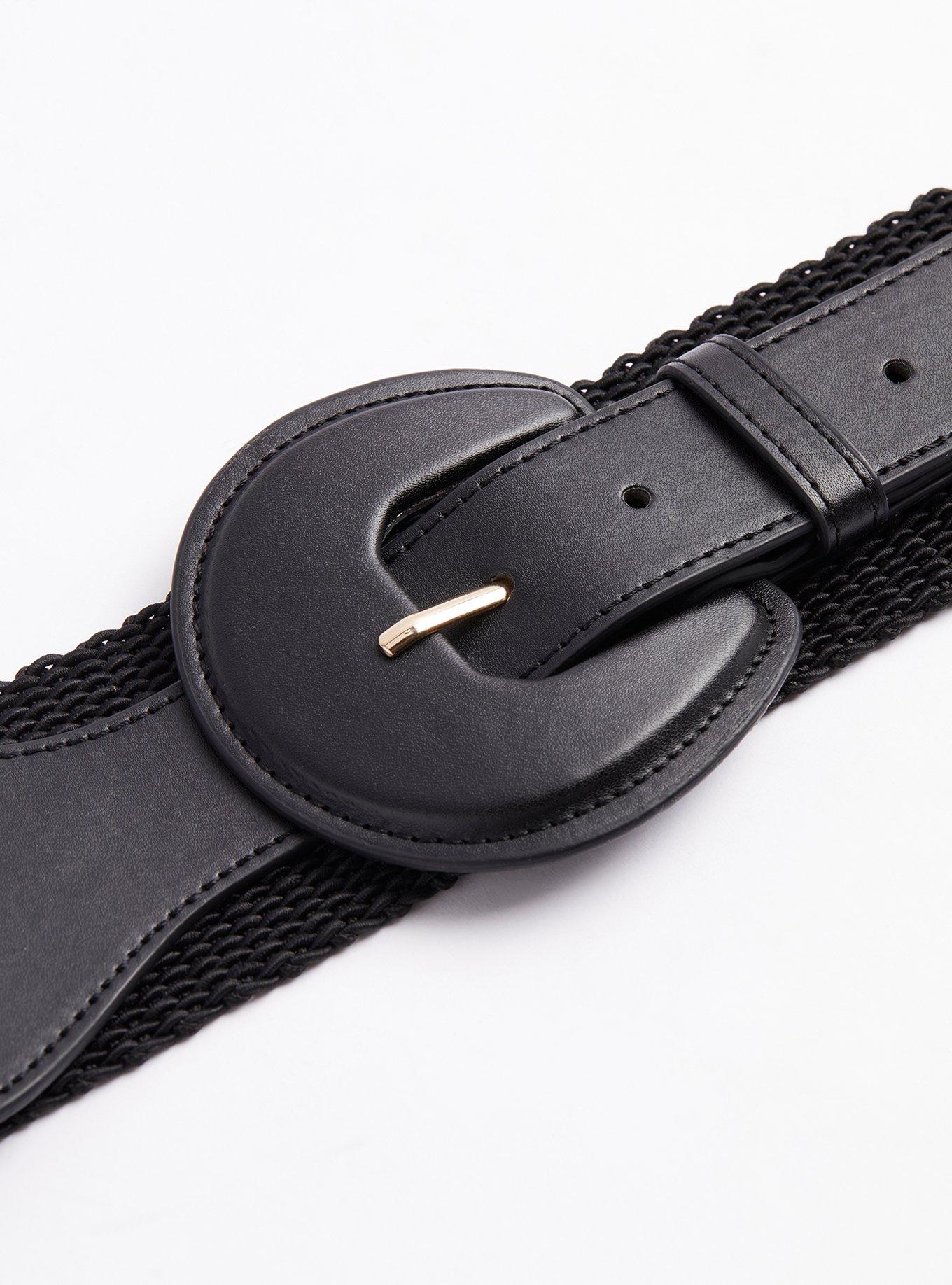 Stretch Waist Belt - Faux Leather Black, BLACK, alternate