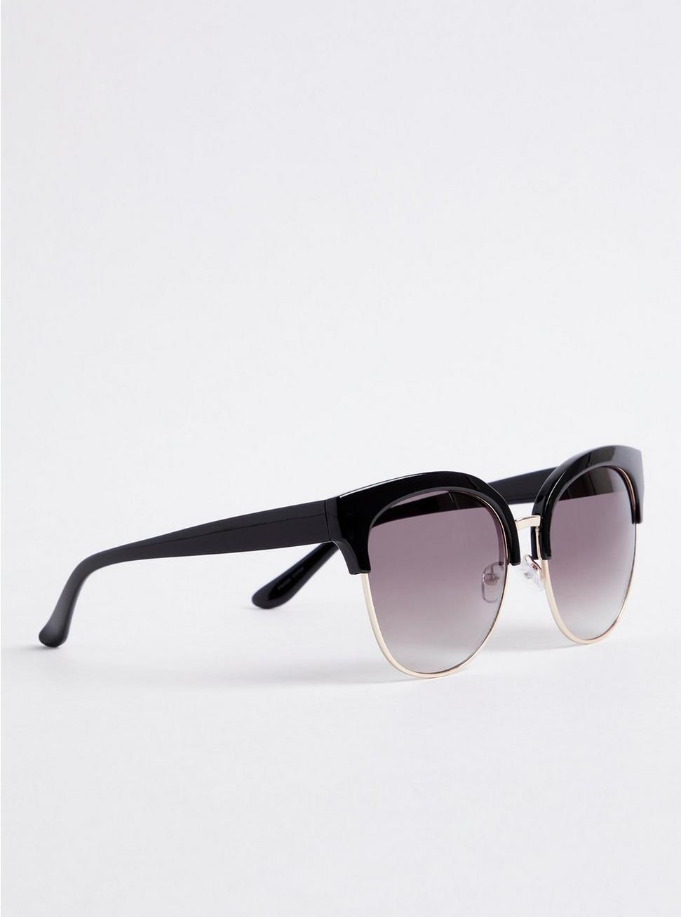 Retro Cat Eye Sunglasses - Black & Gold Tone, , alternate