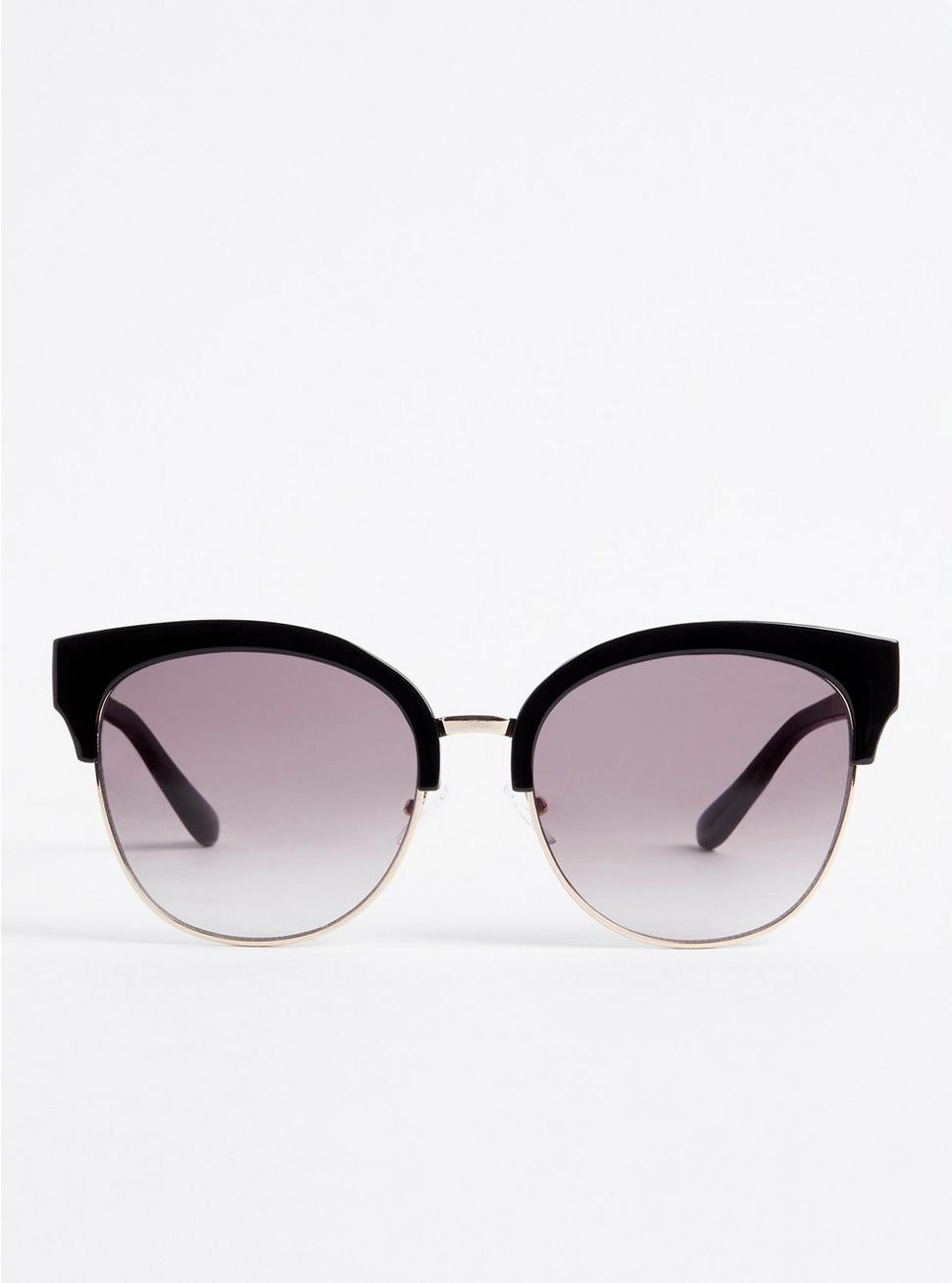 Retro Cat Eye Sunglasses - Black & Gold Tone, , hi-res