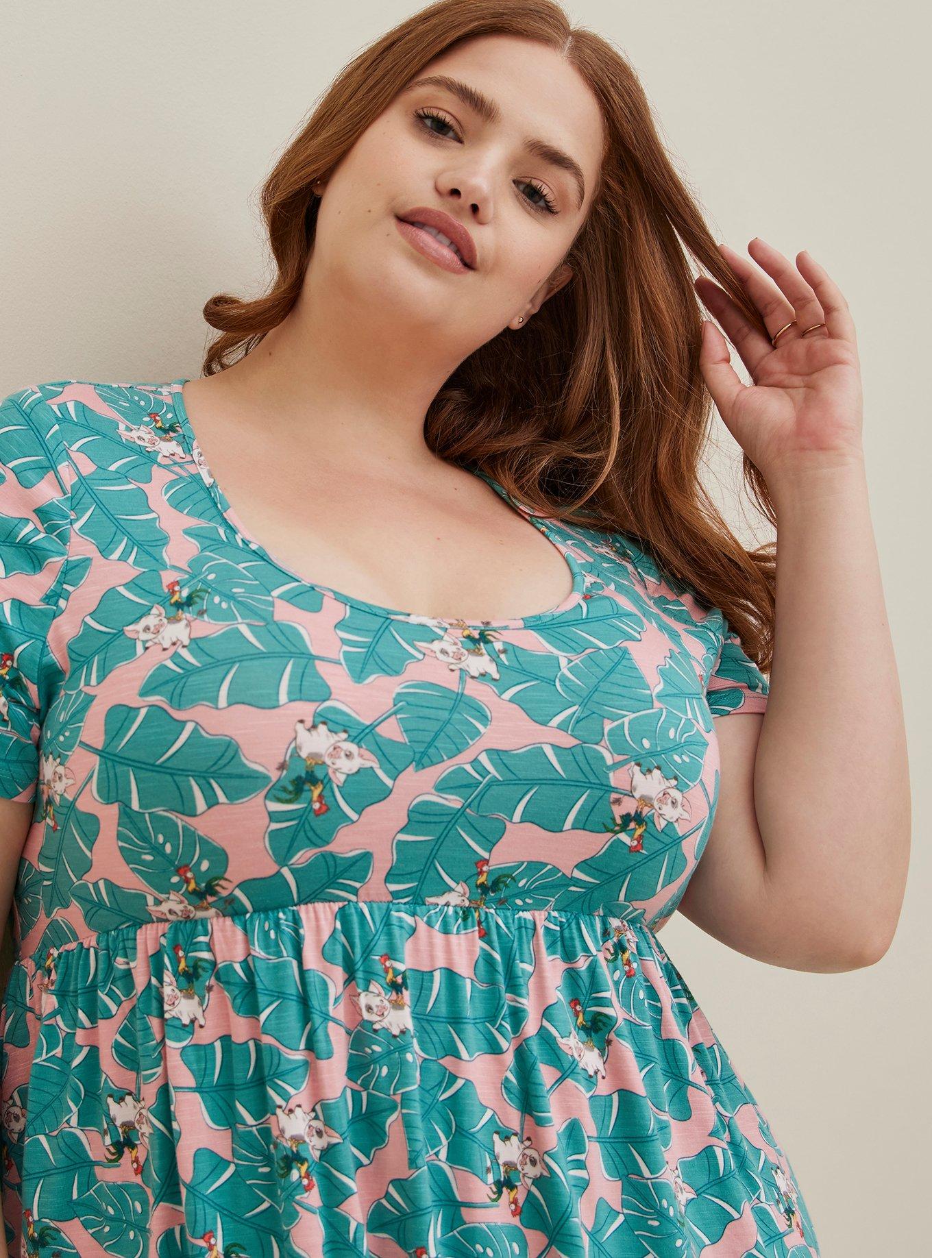 Plus Size - Disney Moana Babydoll Tunic - Heritage Slub Moana's Friends  Pink - Torrid
