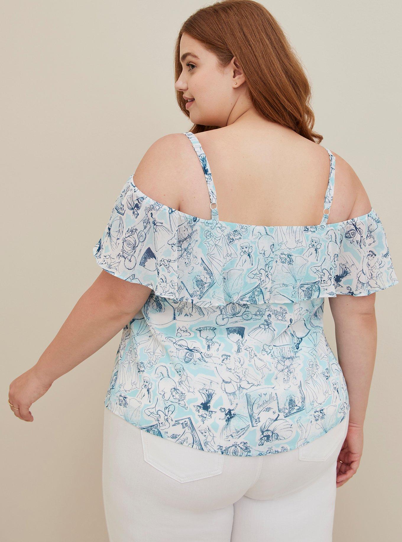 Lucky Brand 3X Plus Blue White Floral Strappy Off Shoulder Chiffon