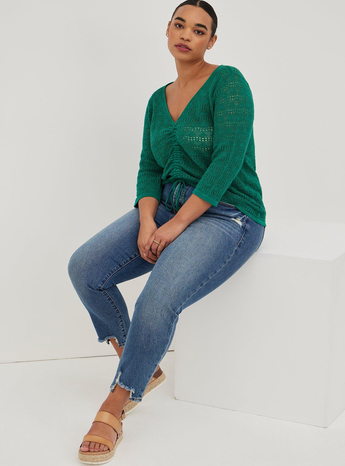 TORRID Open Stitch Pullover V-Neck Cinched Front Sweater