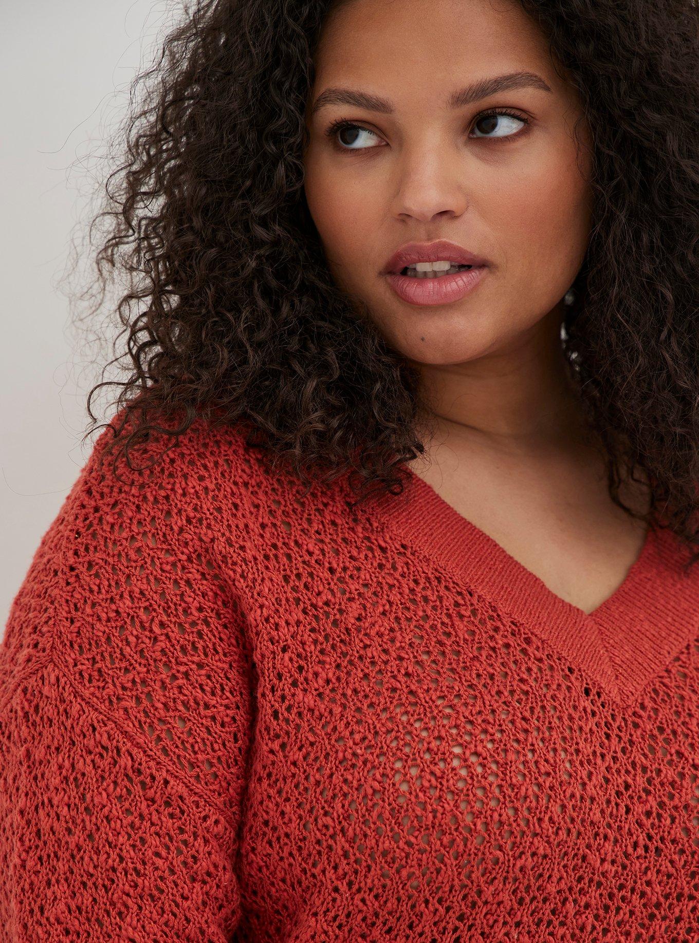 Plus Size - Open Stitch Pullover V-Neck Sweater - Torrid