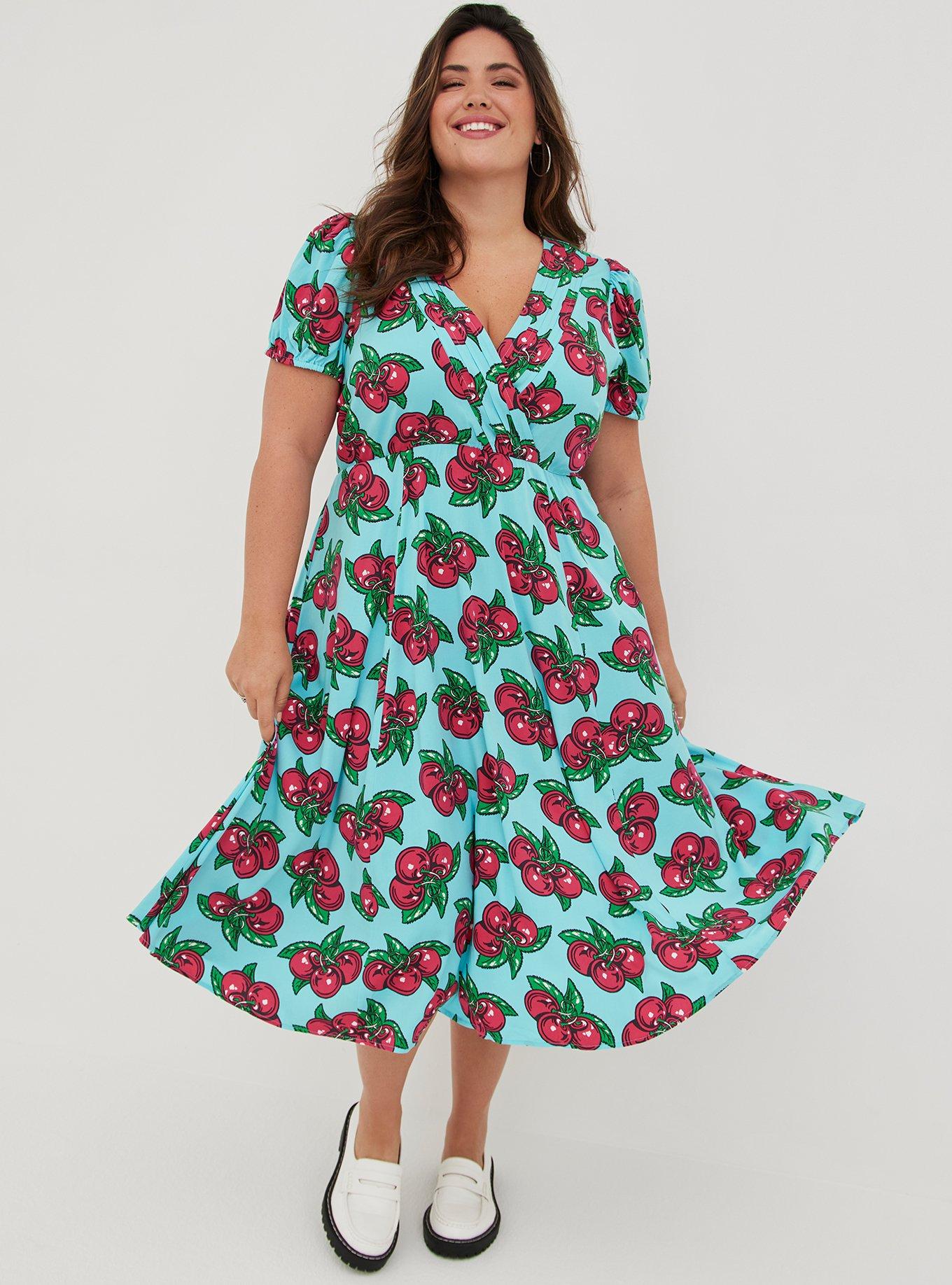 Orders Betsey Johnson Blue Red Strawberry Fit & Flare Dress Cottage Midi