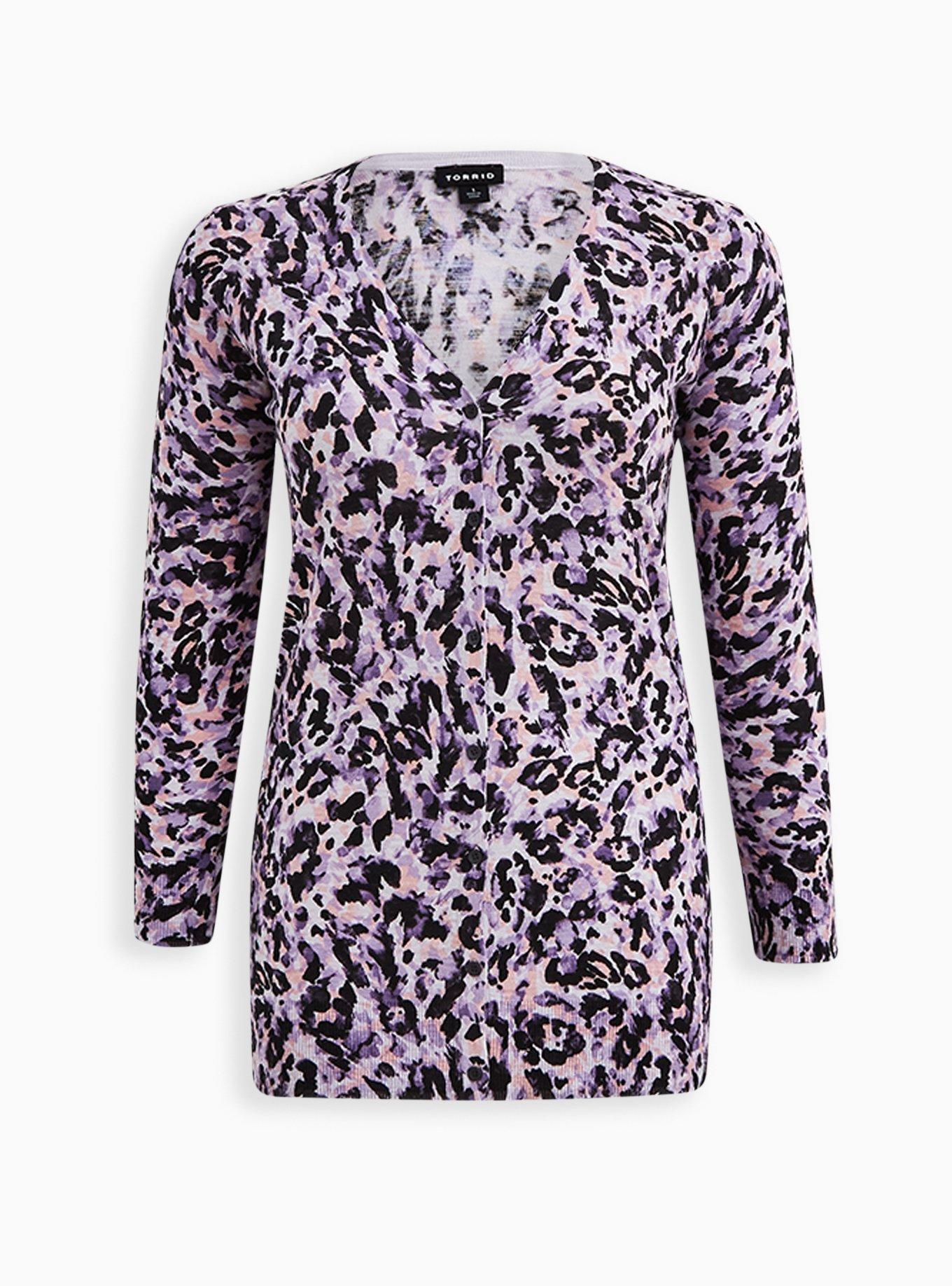 Plus Size Boyfriend Cardigan Cotton Leopard Purple Torrid