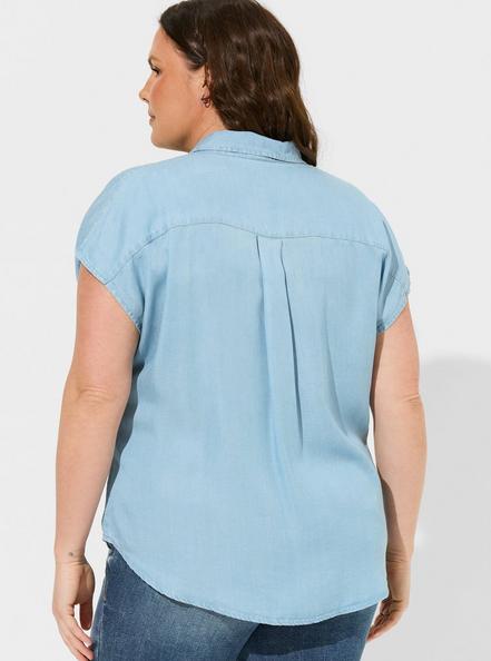 Plus Size Collared Dolman Shirt - Chambray Light Blue, LIGHT BLUE, alternate