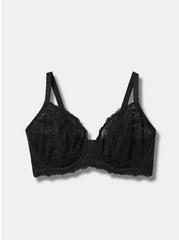 Full-Coverage Unlined Lace Straight Back Bra, RICH BLACK, hi-res