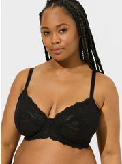 Full-Coverage Balconette Unlined Lace Straight Back Bra, RICH BLACK, hi-res