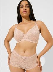 Plus Size Full-Coverage Unlined Lace Straight Back Bra, ROSE DUST, alternate