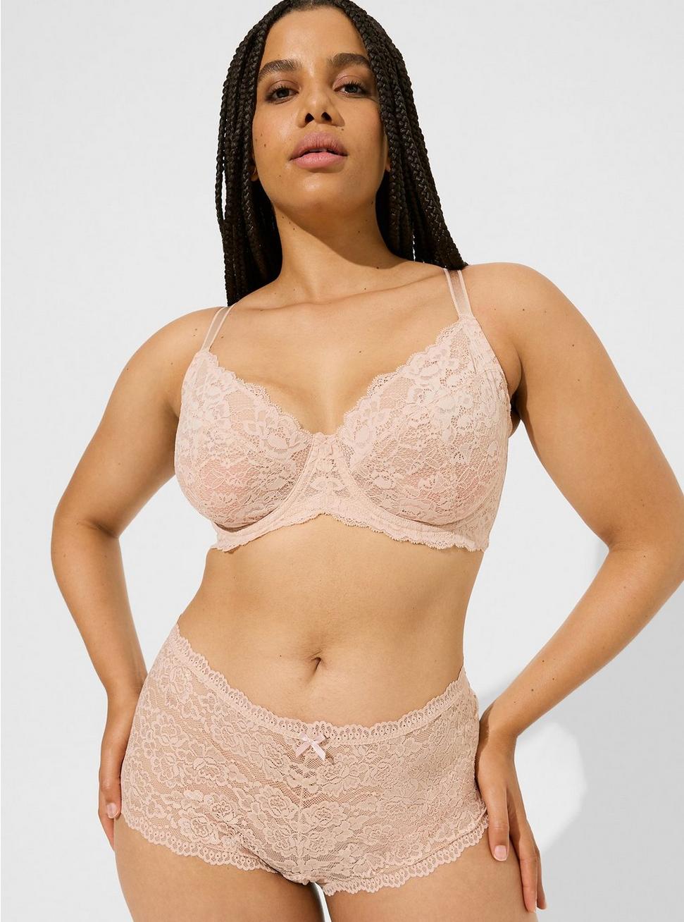 Plus Size Full-Coverage Unlined Lace Straight Back Bra, ROSE DUST, alternate