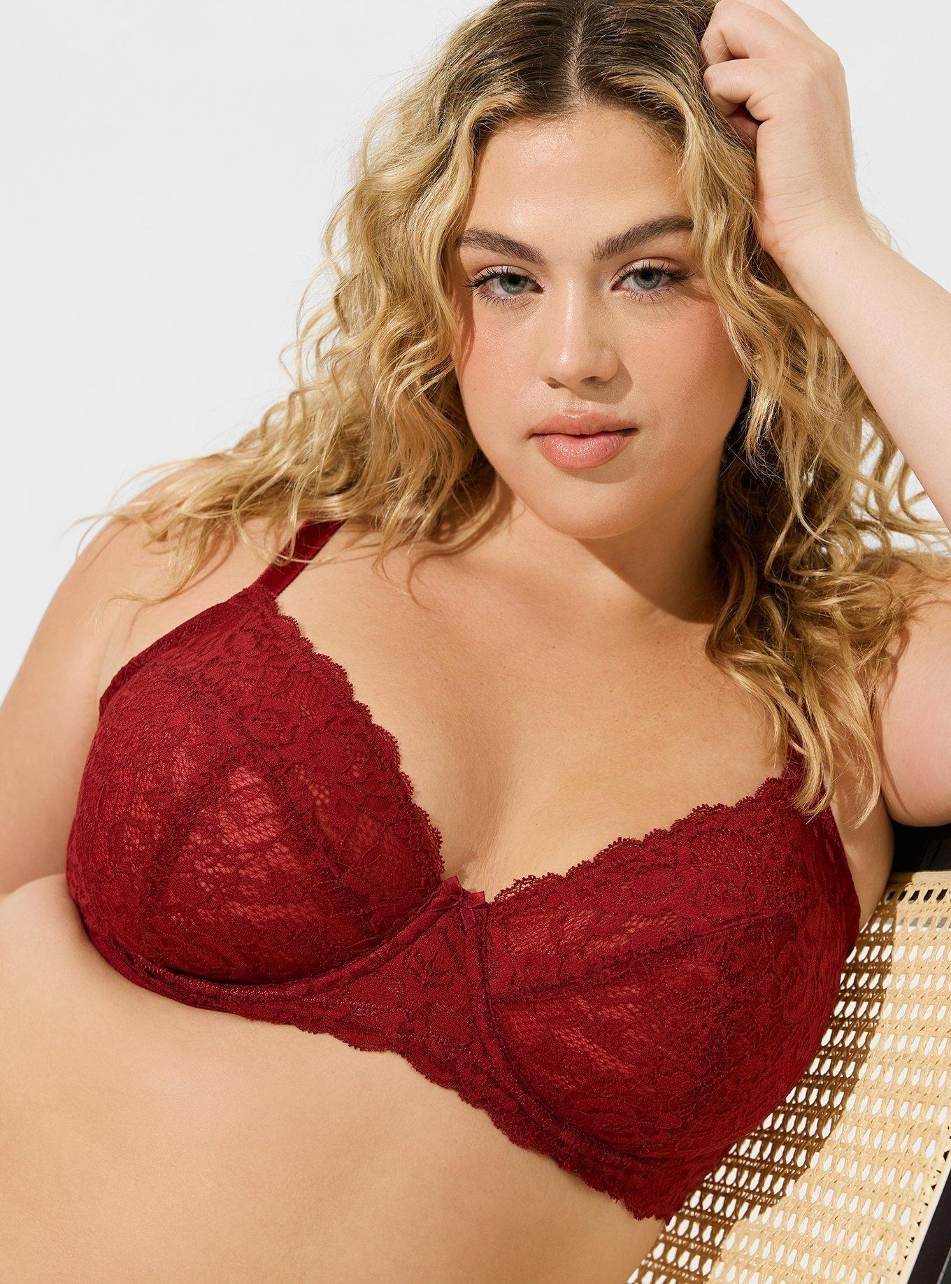 Womens Front Closure Bras Plus Size Lace Full Coverage Underwire Unlined  Bra Dark Red 48B