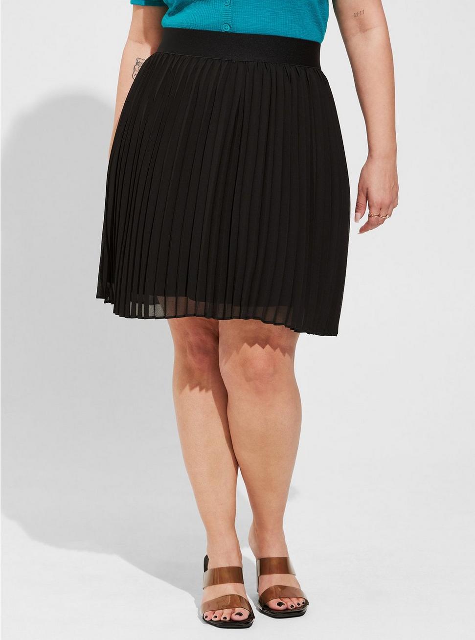 Chiffon Pleated Mini Skirt, DEEP BLACK, alternate