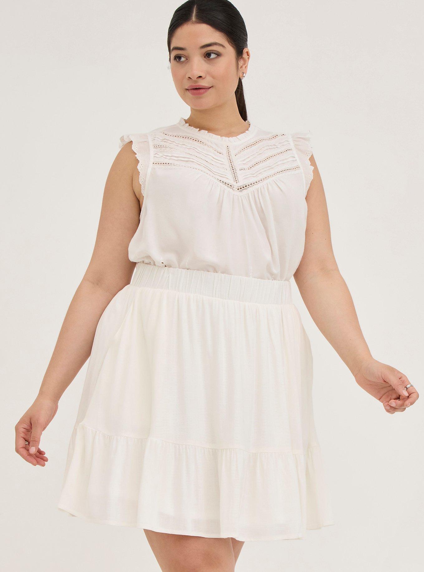 Plus Size Mini Lenny Tiered Circle Skirt, WHITE, alternate