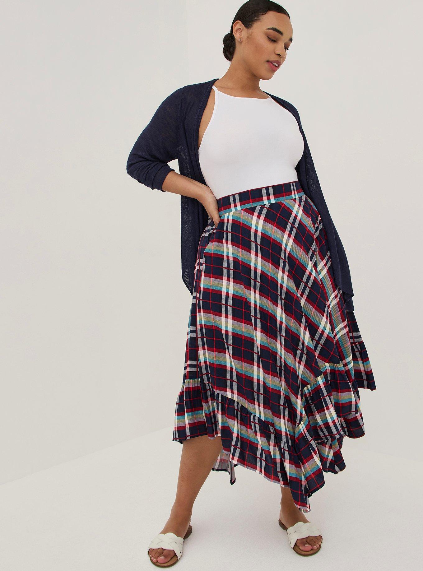 Plus Size Hanky Hem Maxi Skirt Challis Plaid Black Torrid