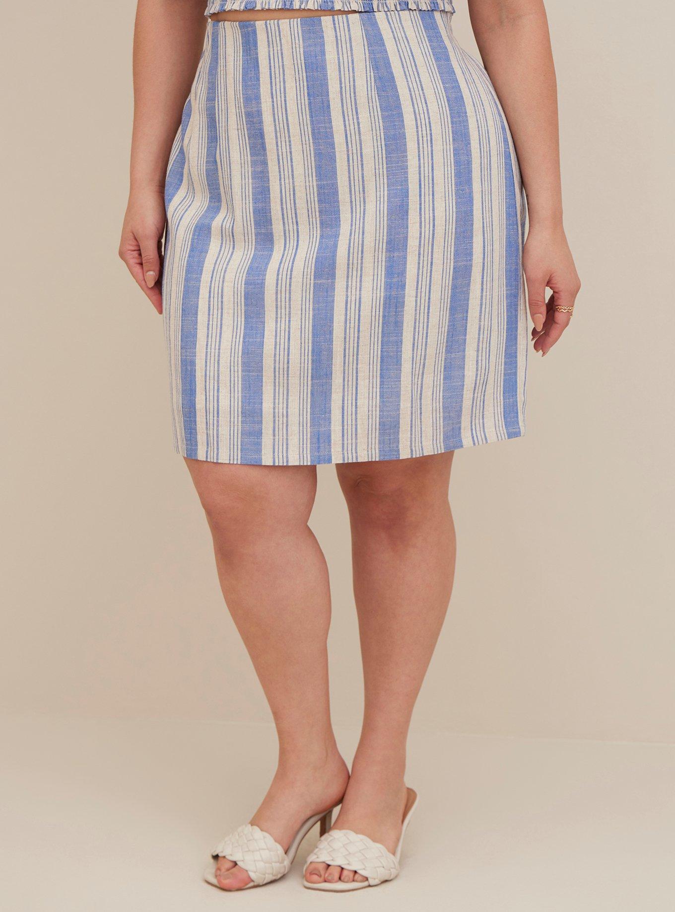 Mini Linen High Waisted Skirt, NATURAL BLUE STRIPE, alternate