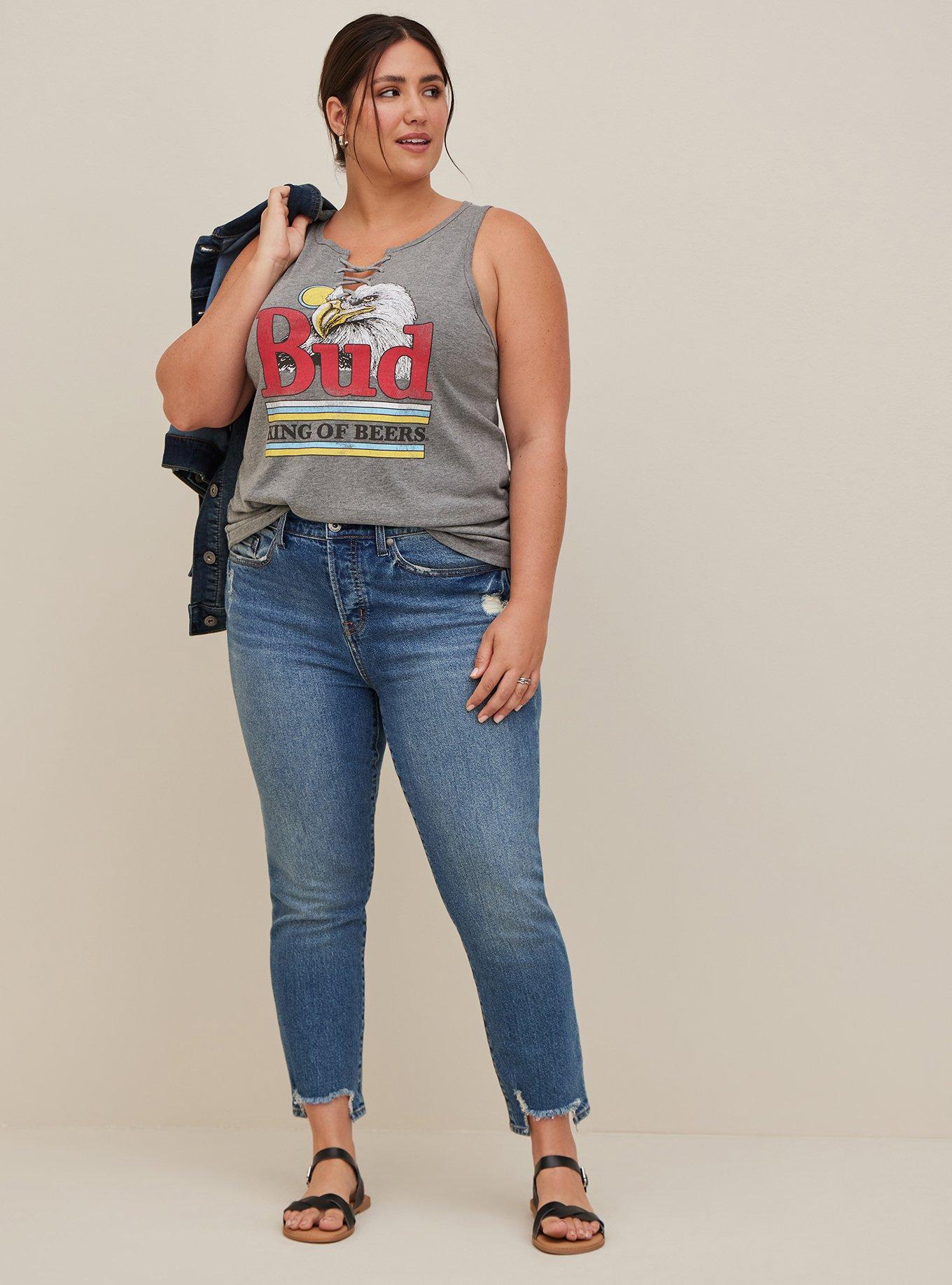 Plus Size Lace-Up Tank - Cotton Budweiser Grey, MEDIUM HEATHER GREY, alternate