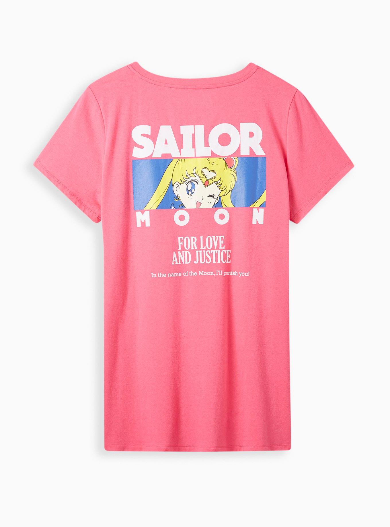 Plus Size Sailor Moon Classic Fit V-Neck Tee - Cotton-Blend Pink, , hi-res