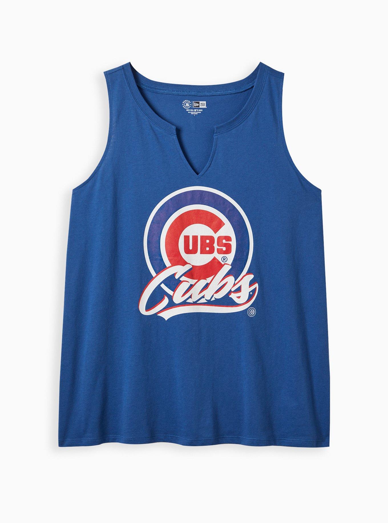 Plus Size Split Neck Tank - Cotton MLB Chicago Cubs Blue , BLUE, hi-res