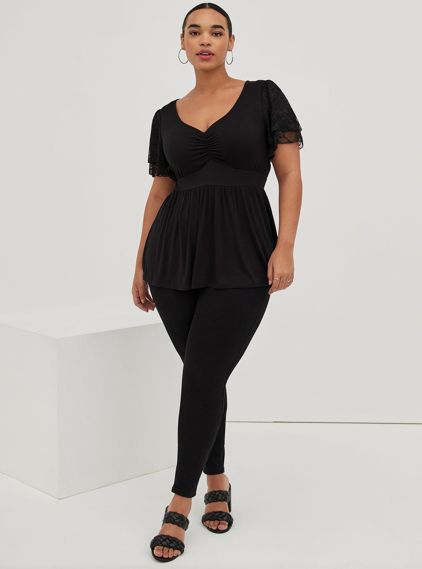 torrid, Tops, Torrid Size 2 Black Crepe Lace Sleeve Fit And Flare Top