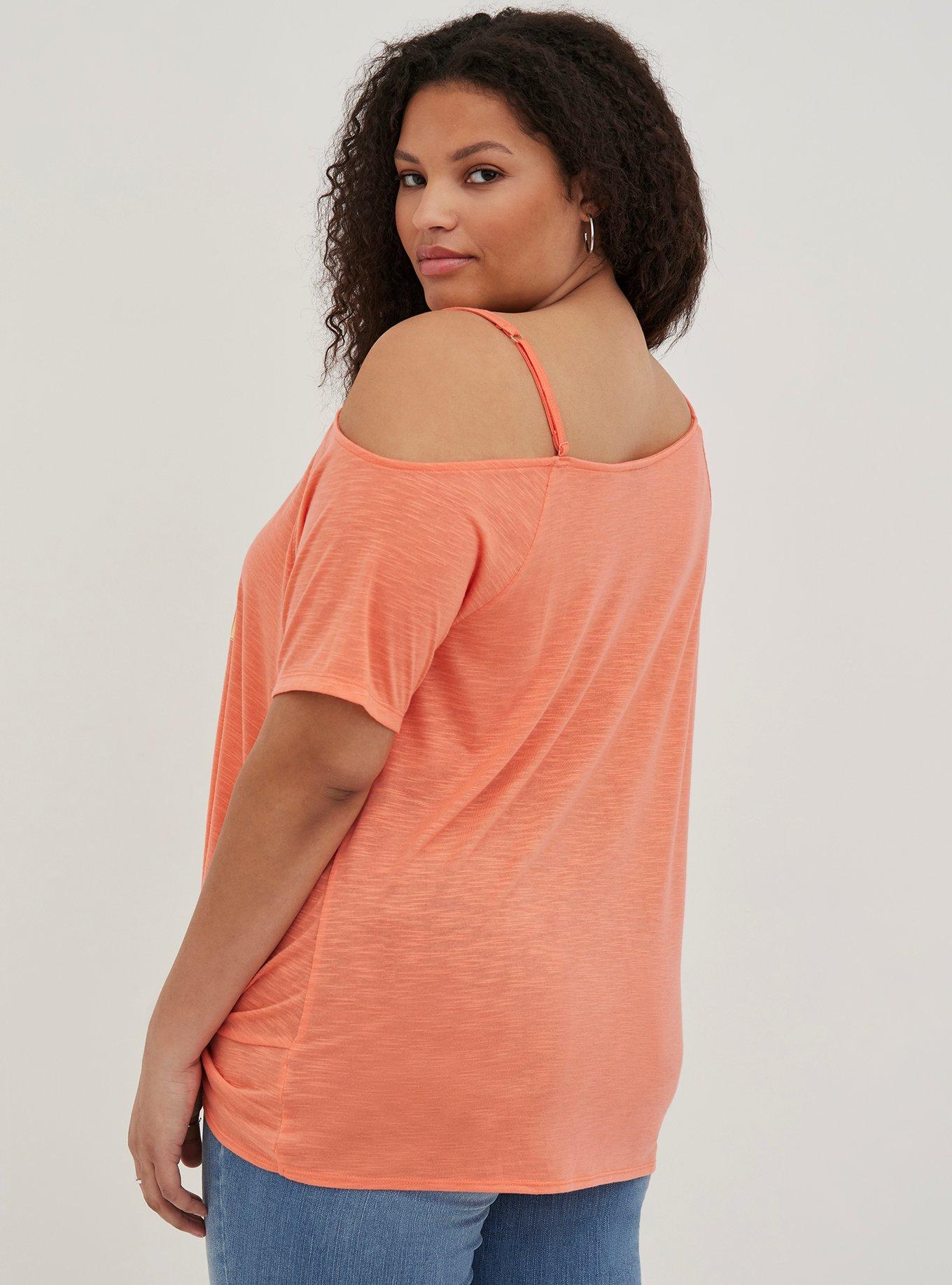 Plus Size Graphic Classic Fit Feather Soft Slub Off-Shoulder Twist Tee, TACOS ORANGE, alternate
