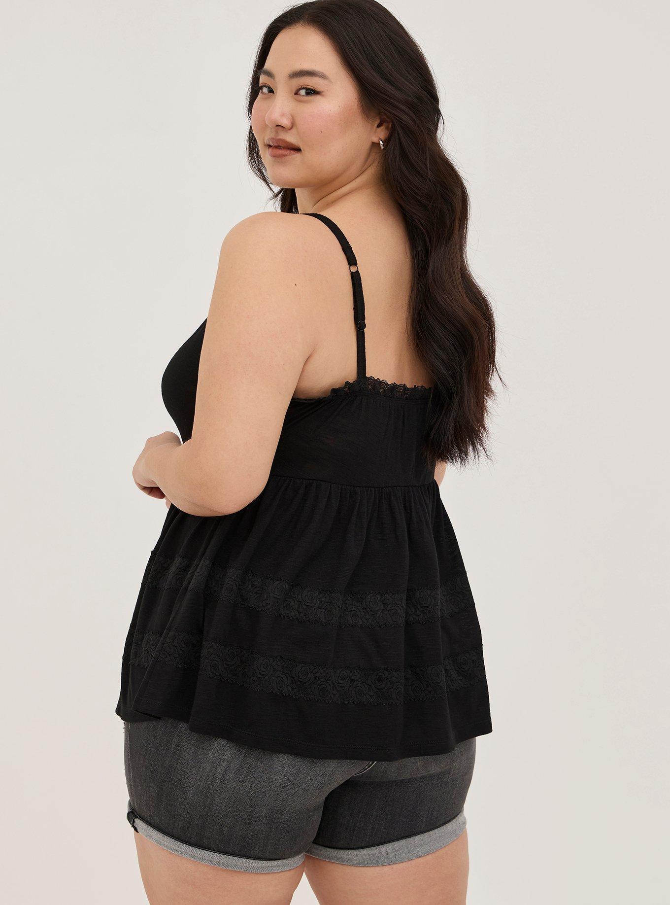 Babydoll Poly Rayon Slub V-Neck Lace Trim Cami