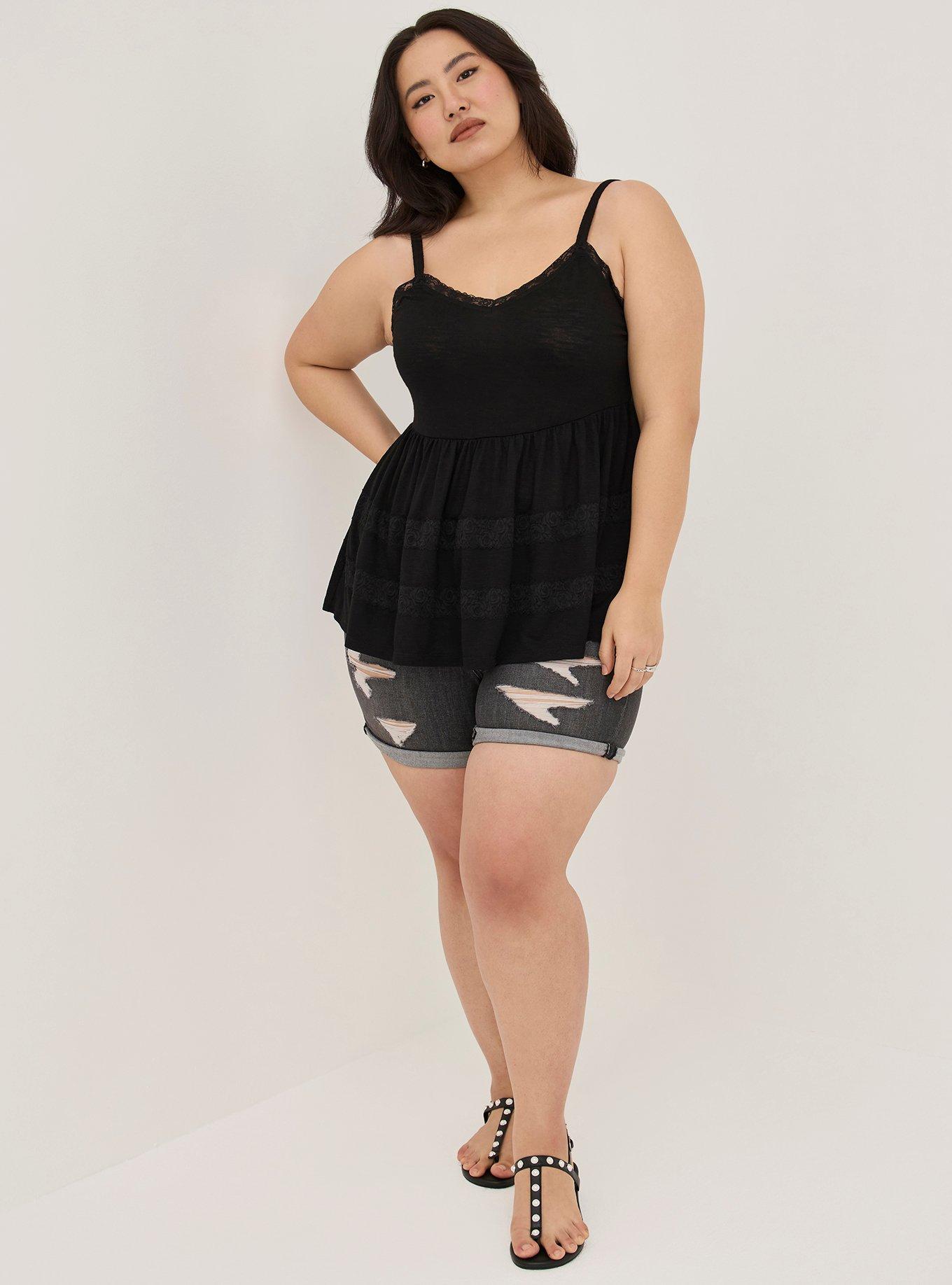 Babydoll Poly Rayon Slub V-Neck Lace Trim Cami