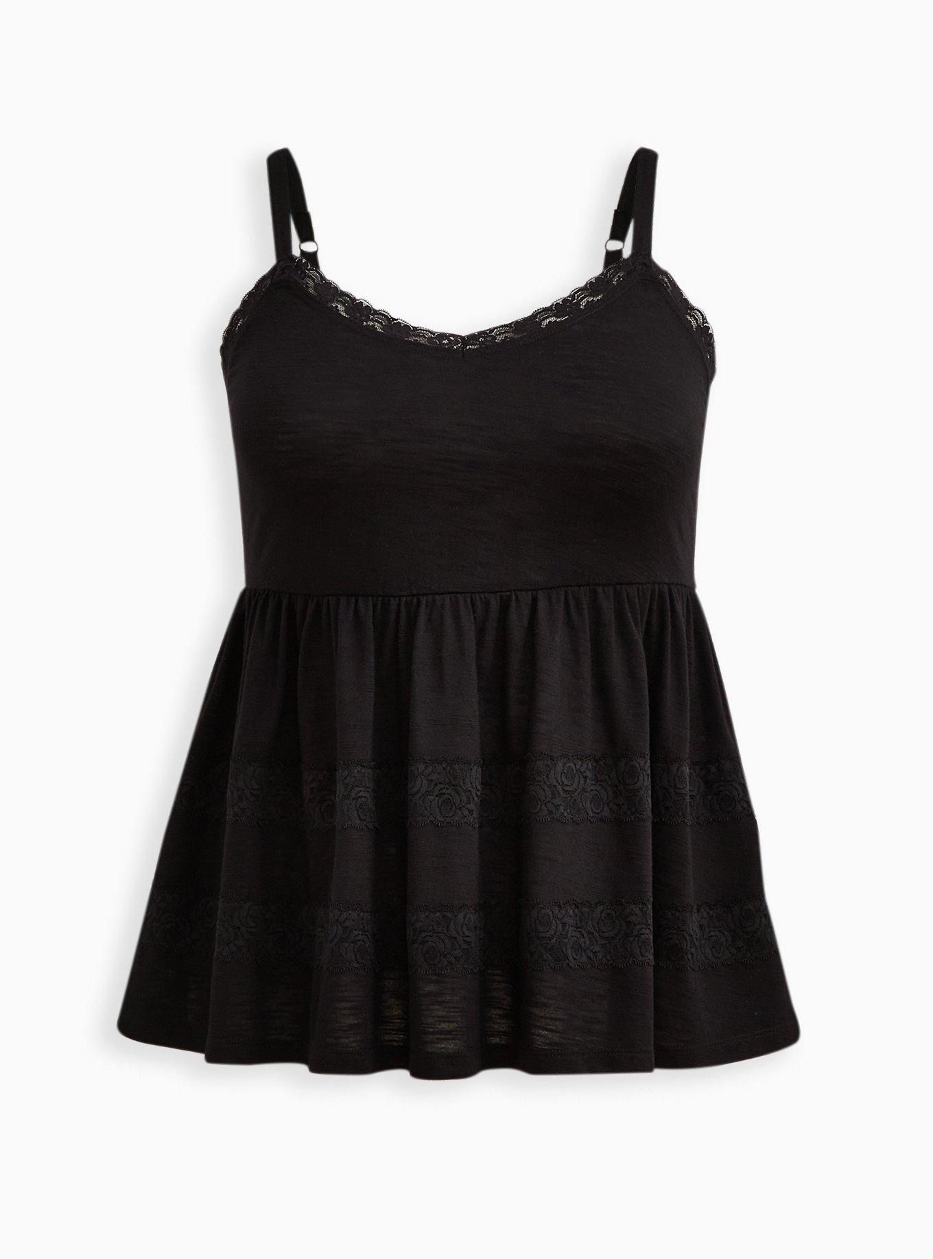 Babydoll Poly Rayon Slub V-Neck Lace Trim Cami