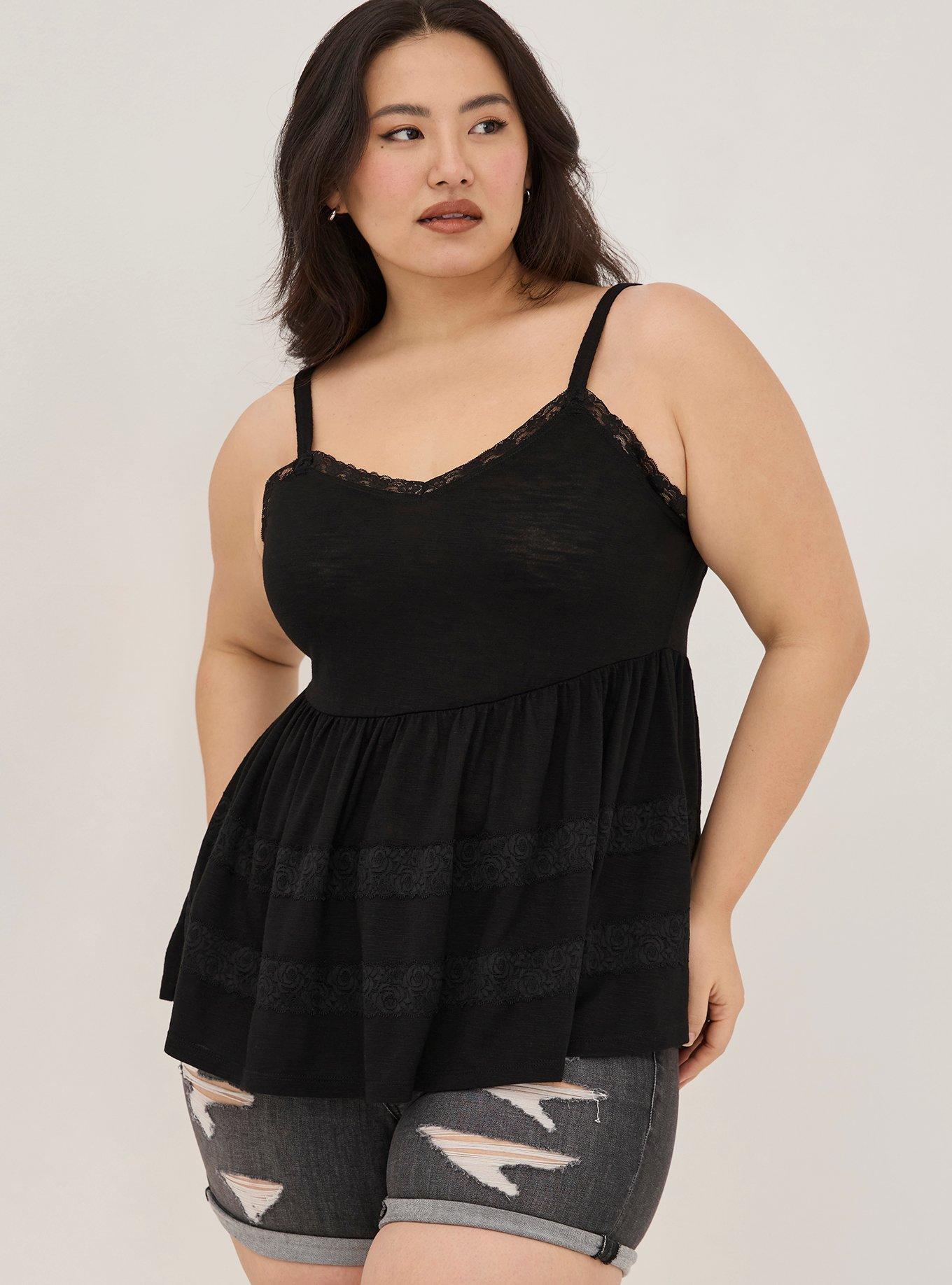 Babydoll Poly Rayon Slub V-Neck Lace Trim Cami