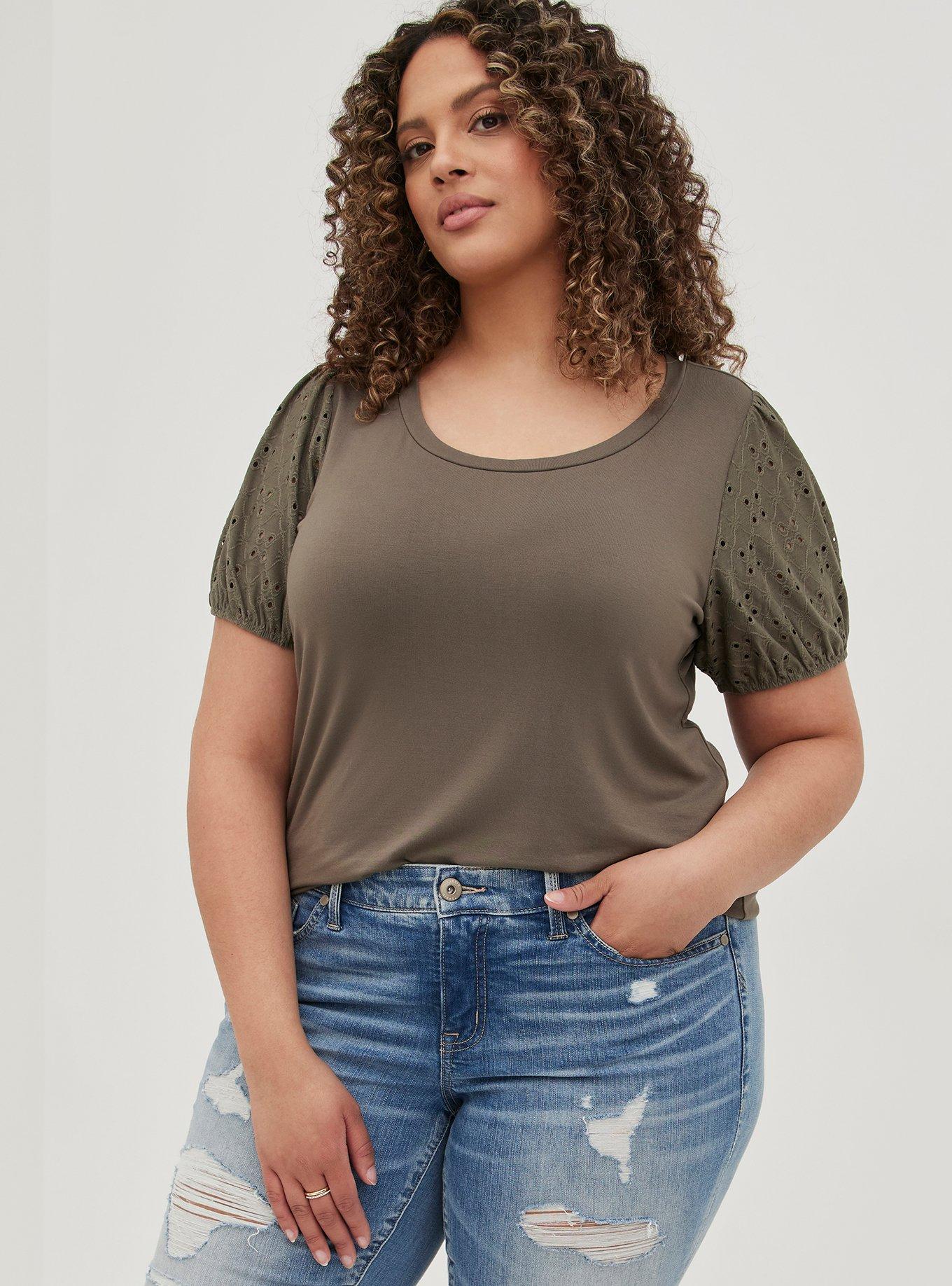 Classic Fit Super Soft Scoop Neck Eyelet Sleeve Tee, DEEP DEPTHS, alternate