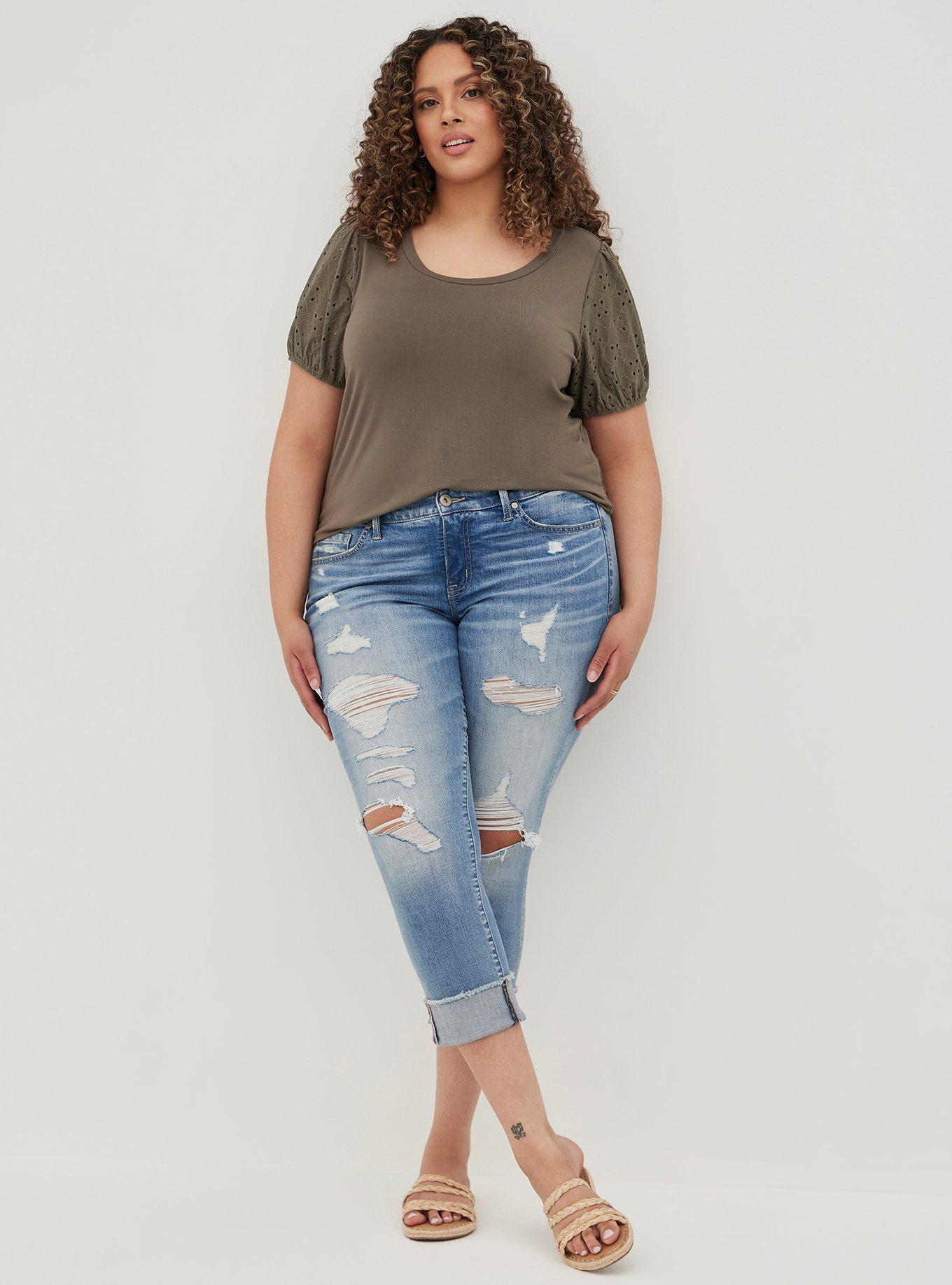 Classic Fit Super Soft Scoop Neck Eyelet Sleeve Tee, DEEP DEPTHS, alternate