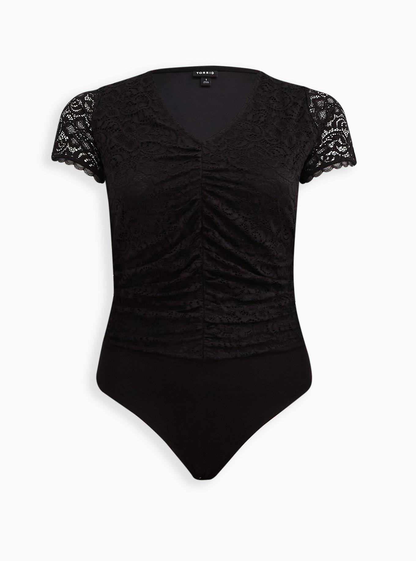 Cinched Bodysuit - Stretch Lace Black, DEEP BLACK, hi-res