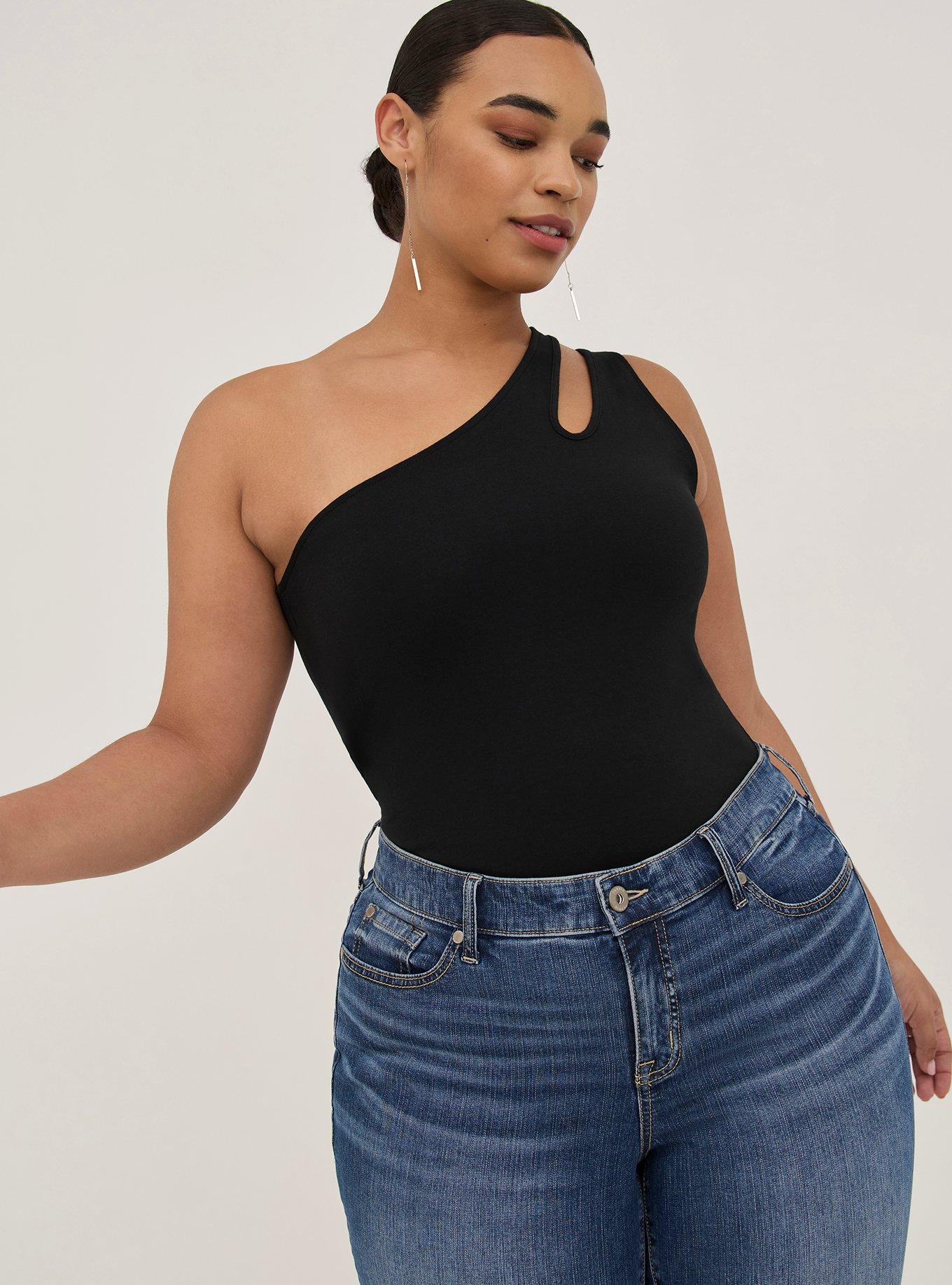 Torrid 4 (4X, 26) Foxy Stretchy One Shoulder Cutout Top - Dark