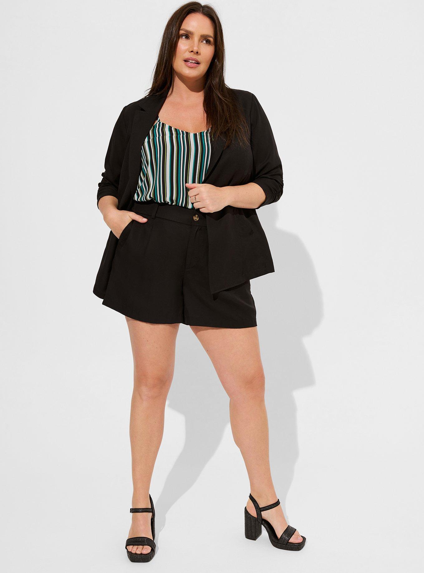 YOURS Curve Plus Size Black Mixed Tropical Print Jersey Shorts