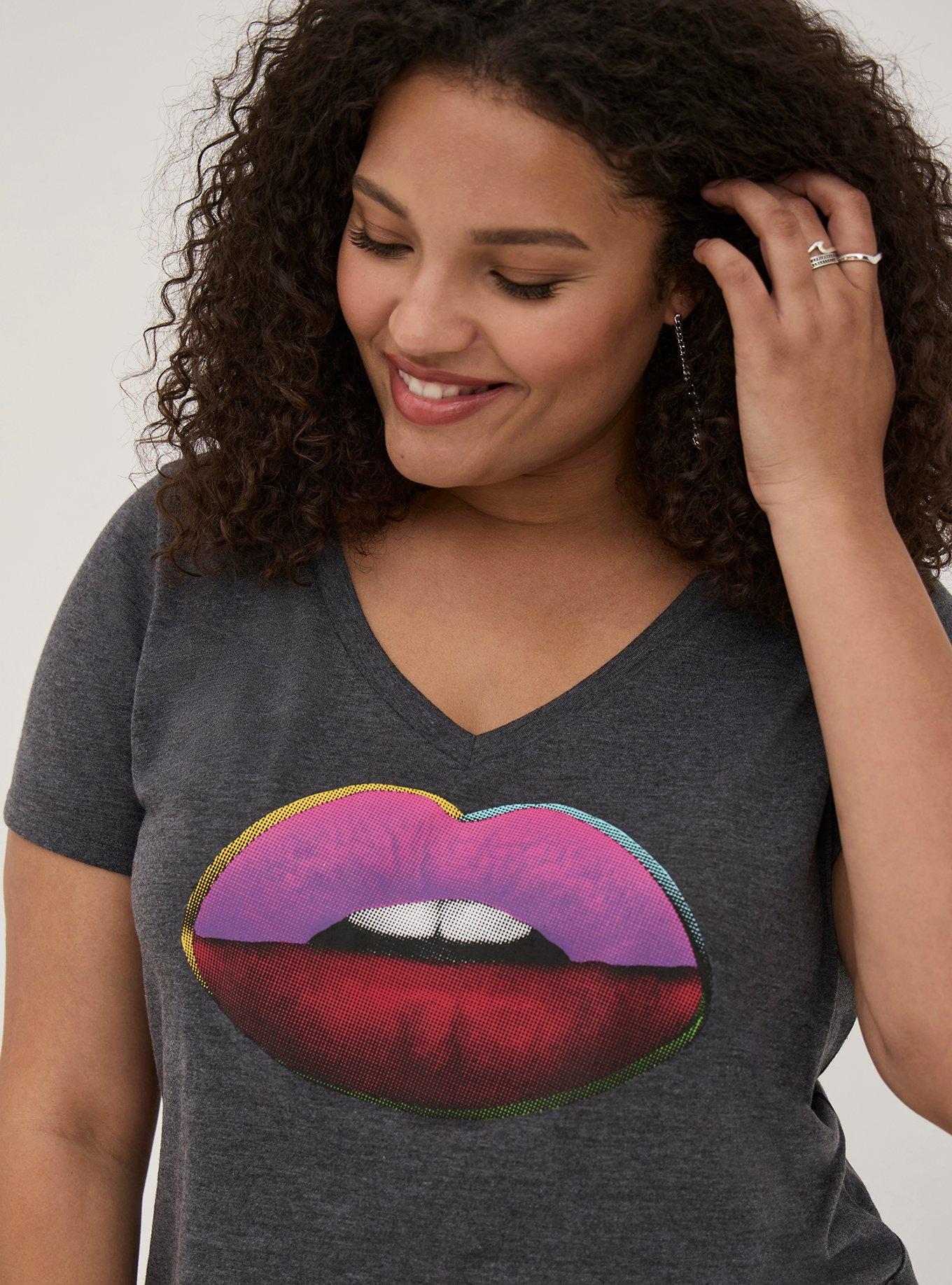 Plus Size Girlfriend Tee - Signature Jersey Pop Art Lips Charcoal, CHARCOAL, alternate